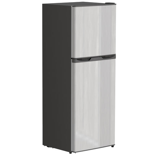 Double Door Mini Fridge with Freezer, 4.6 Cu.Ft Small Refrigerator with Thermostat, Shelves, Reversible Door, Silver