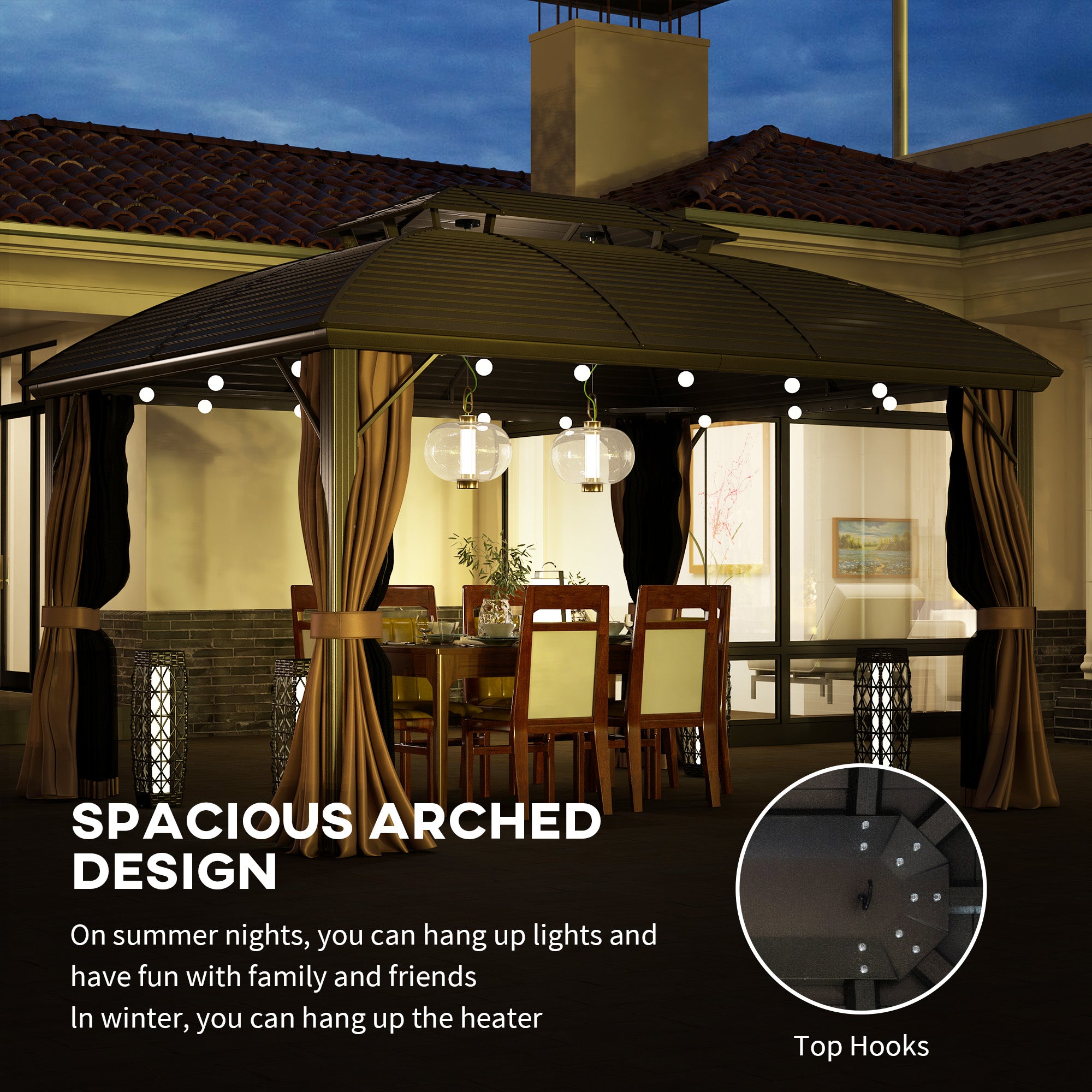 10' x 12' Hardtop Gazebo Canopy with Double Roof, Netting and Curtains for Garden, Backyard, Deck, Coffee Gazebos at Gallery Canada