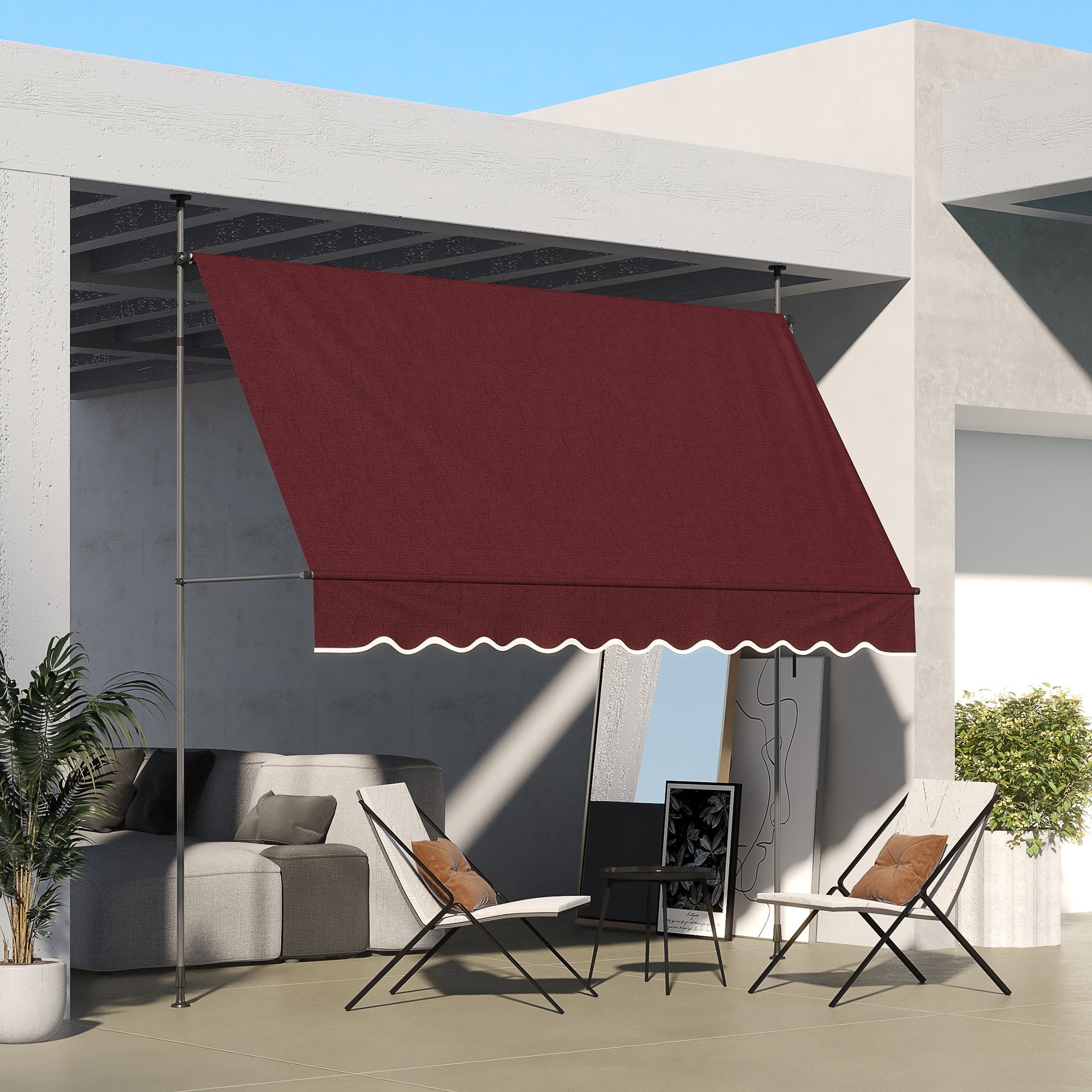 10' x 3' Manual Retractable Awning, Non-Screw Freestanding Patio Awning, UV Resistant, for Window or Door, Wine Red Window Awnings at Gallery Canada