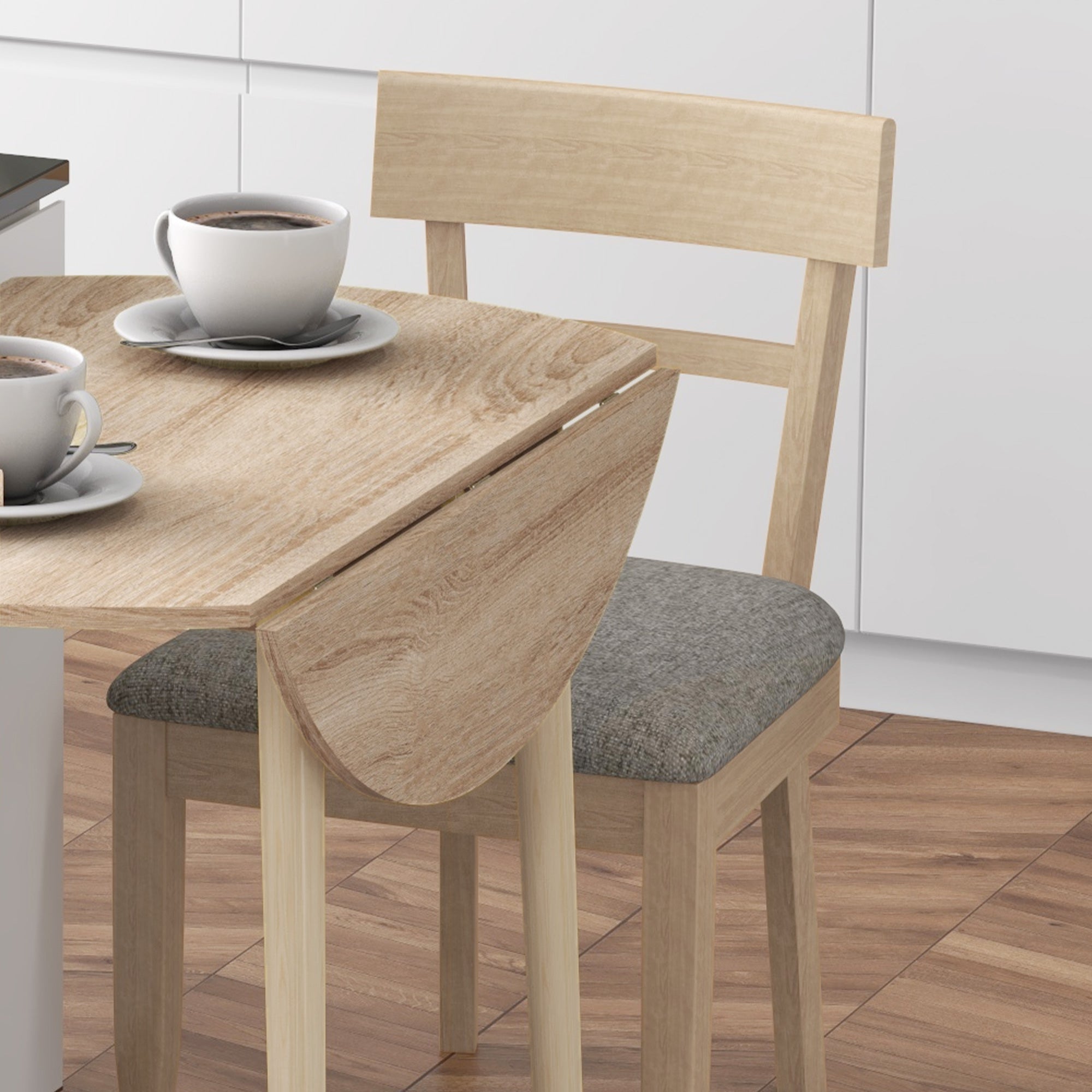 Folding Dining Table, Round Drop Leaf Kitchen Table for Small Spaces with Wood Legs, Oak Dining Tables at Gallery Canada