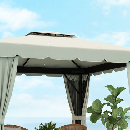 10' x 10' Outdoor Patio Gazebo Double Soft-top Garden Shelter Tent with Curtains, &; Mesh Screen Drapes, Cream White Gazebos at Gallery Canada