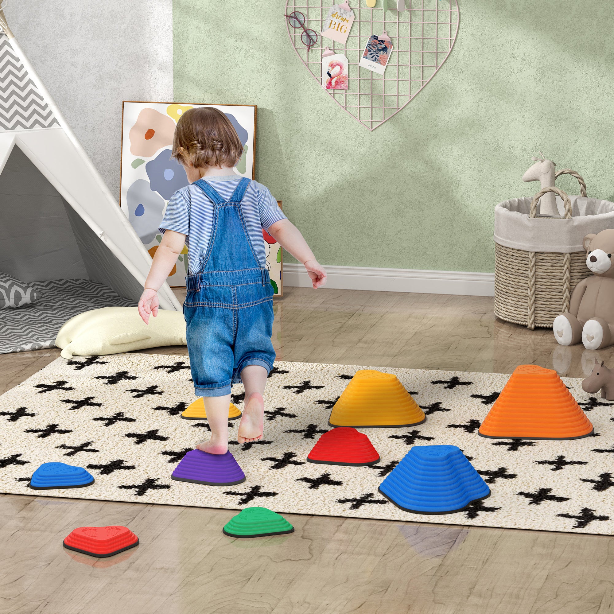 9PCs Non-Slip Stackable Kids Stepping Stones, Heart-Shaped Gym Sets & Swings at Gallery Canada