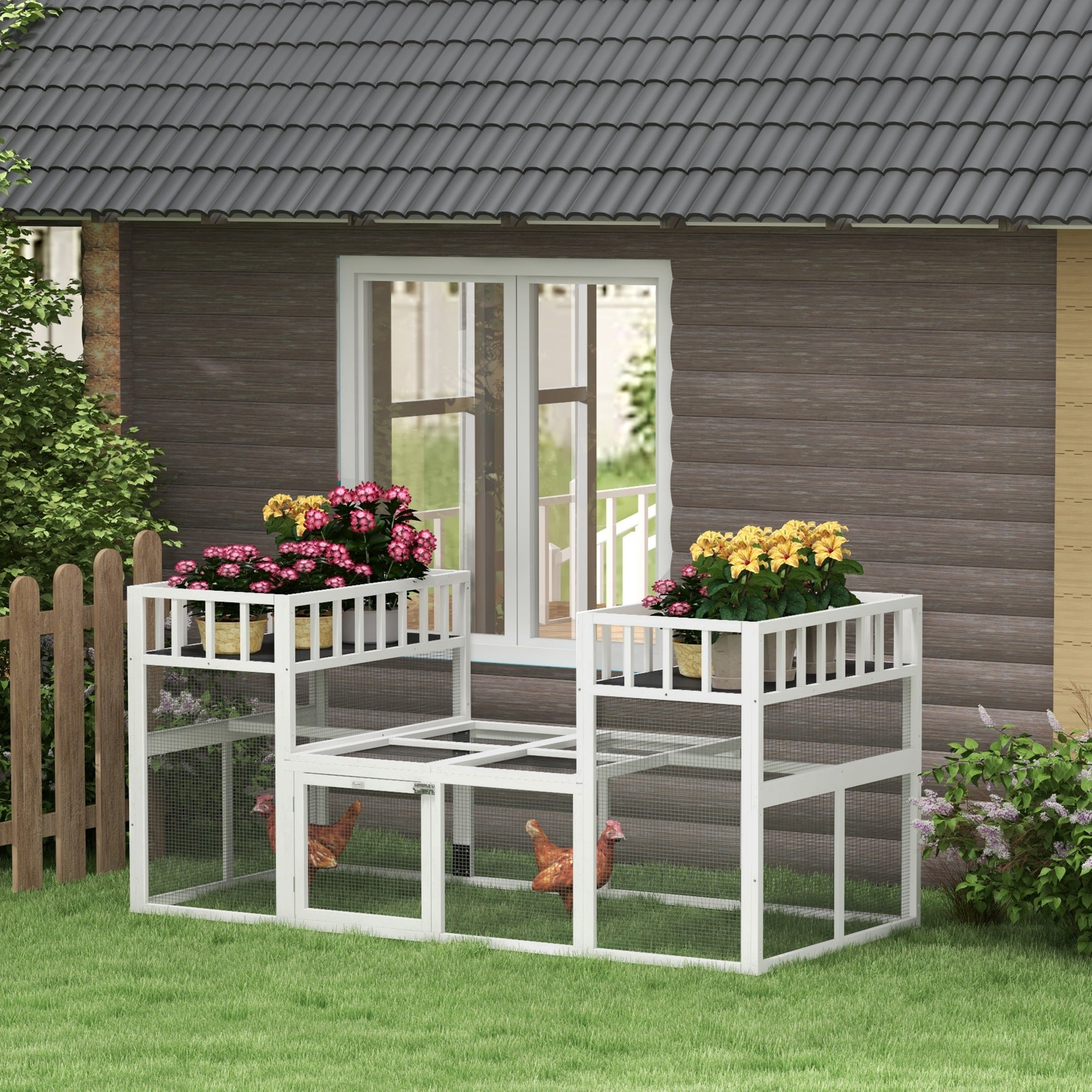 7.3' x 3.6' Wooden Chicken Coop Combinable Design with Storage Shelf for 2-4 Chickens, Ducks, Goose, Rabbits, White Chicken Coops at Gallery Canada