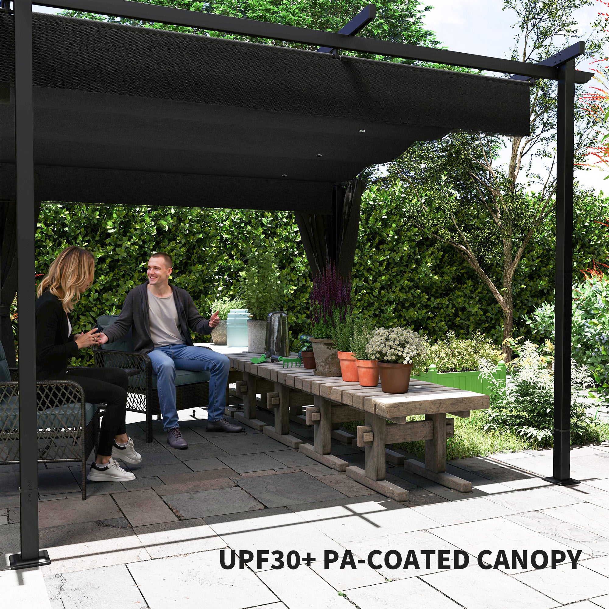 10' x 20' Metal Retractable Pergola Canopy with Sidewalls, Outdoor Gazebo UPF30+ Sun Shade Shelter for Garden, Deck Pergolas at Gallery Canada