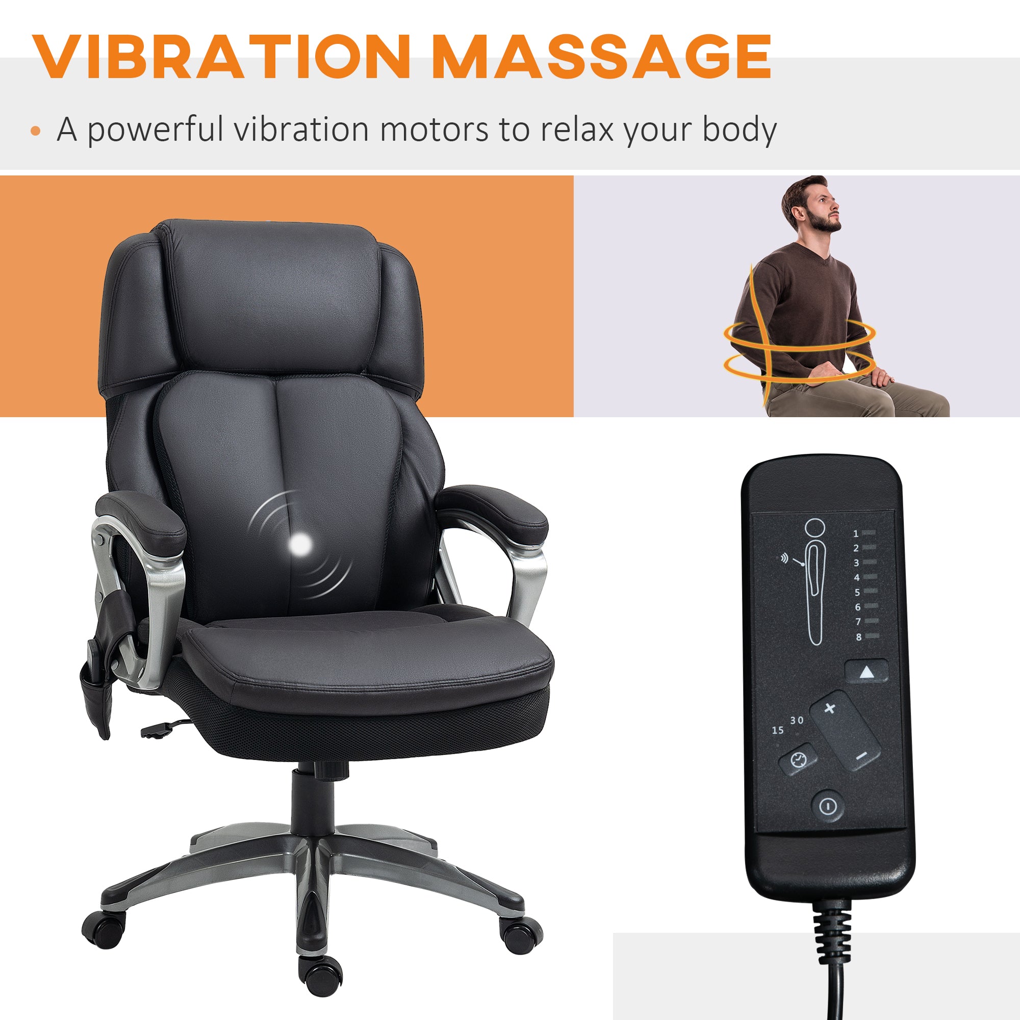 Big and Tall Massage Office Chair with Strong Vibration, Microfiber Office Chair, 27.25