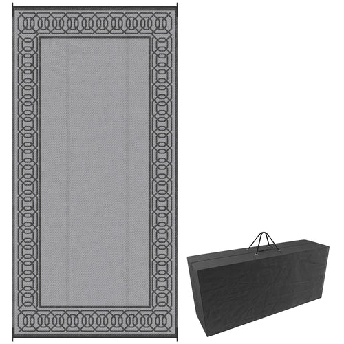 Portable Outdoor Rug with Carrying Bag, 9' x 18' Reversible Mat, Waterproof Plastic Straw RV Rug for Backyard, Deck, Picnic, Beach, Camping, Black and Grey