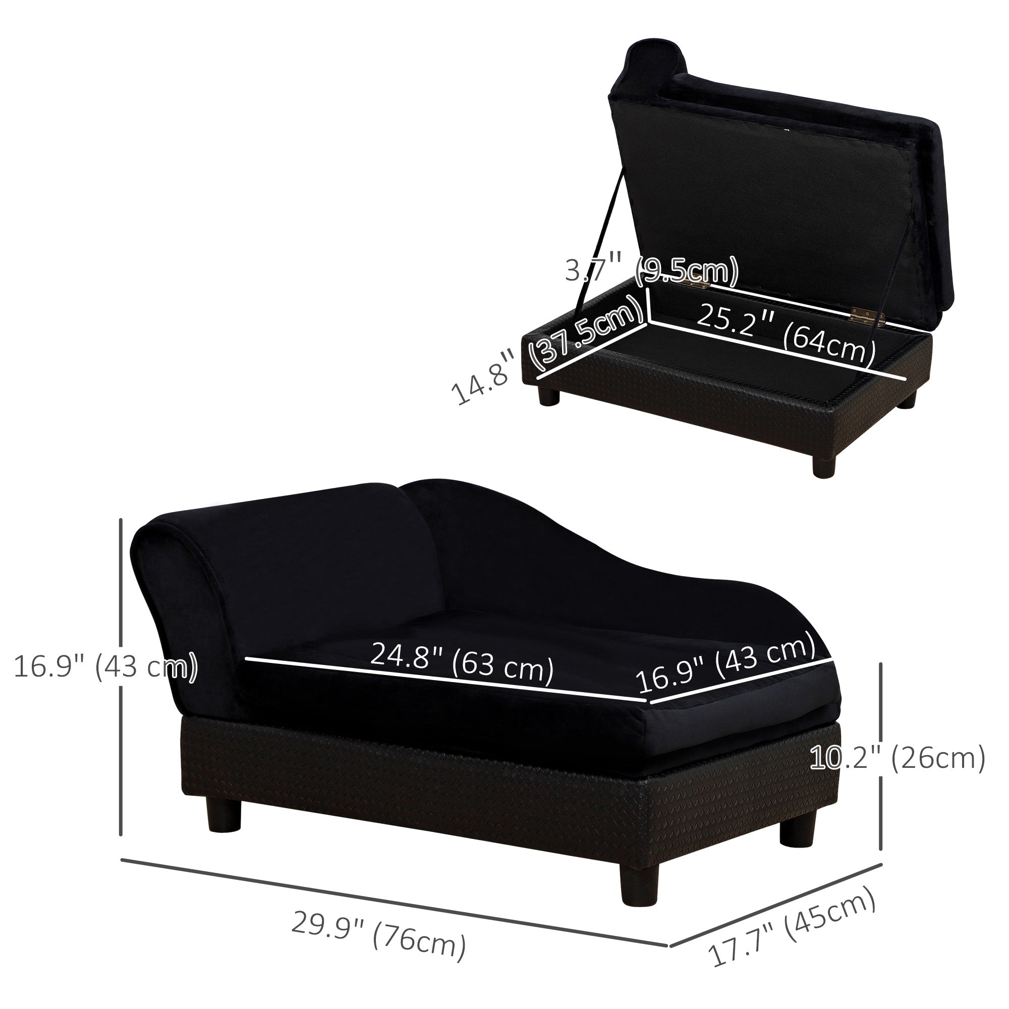 Pet Sofa Dog Couch Chaise Lounge Pet Bed with Storage Function Small Sized Dog Various Cat Sponge Cushioned Bed Lounge, Black Dog Sofas at Gallery Canada