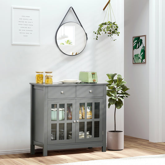 Accent Kitchen Cabinet with Glass Doors, Adjustable Shelf and 2 Drawers for Kitchen ,Grey Bar Cabinets   at Gallery Canada