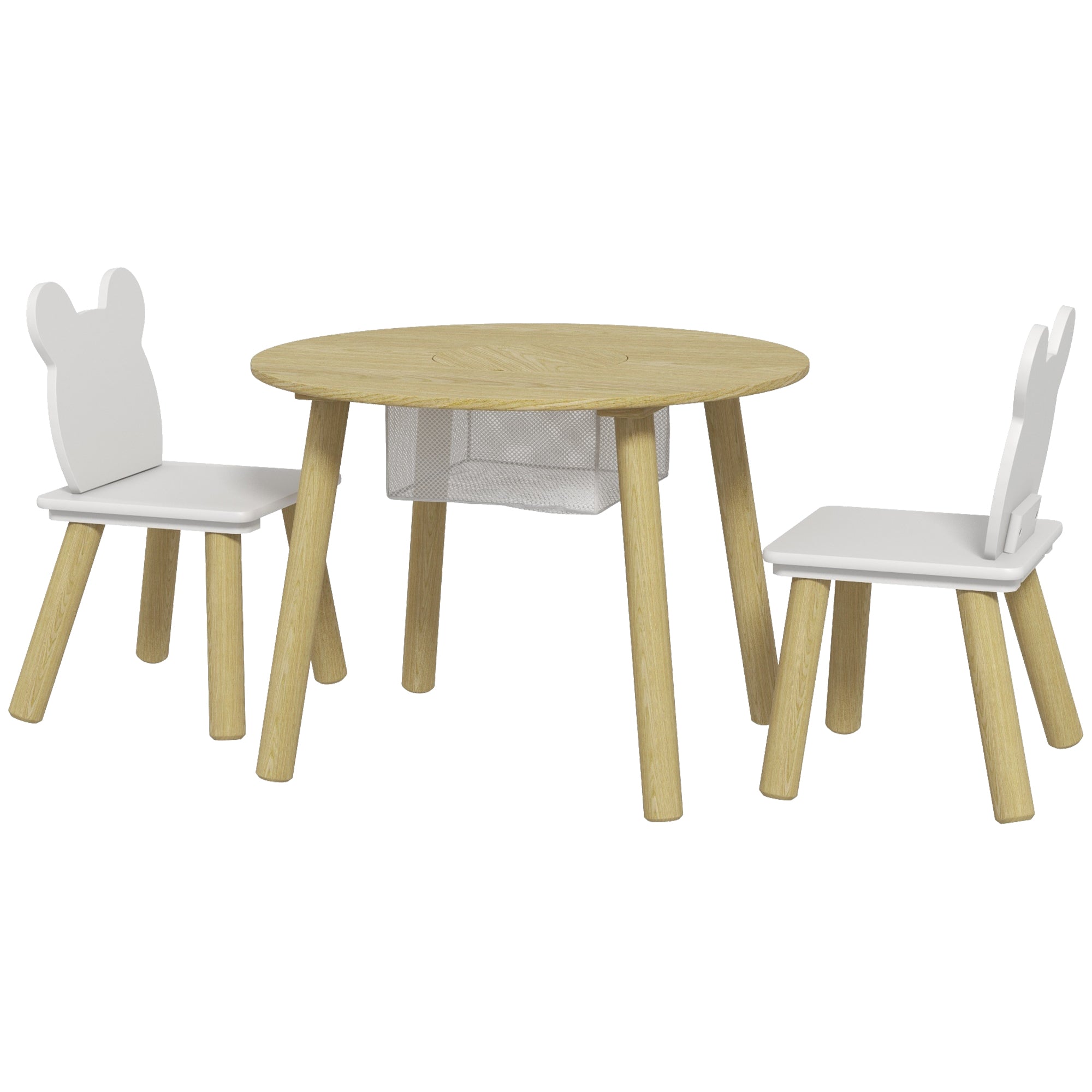 3 Pieces Kids Table and Chair Set, Activity Table and Chair Set with Bear-Shaped Chairs, Mesh Bag Kids Table Sets   at Gallery Canada