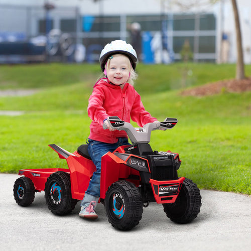 6V Electric Toy Car with Back Trailer, Forward Backward, Wear-Resistant Wheels for Ages 18-36 Months, Red