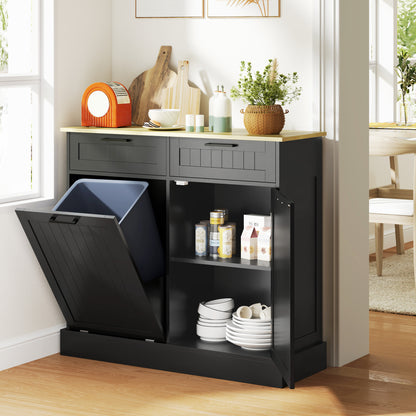 Hidden Garbage Bin Cabinet, Tilt Out Trash Cabinet w/ 2 Drawers, Freestanding Kitchen Island for Laundry, Black Bar Cabinets Multi Colour  at Gallery Canada