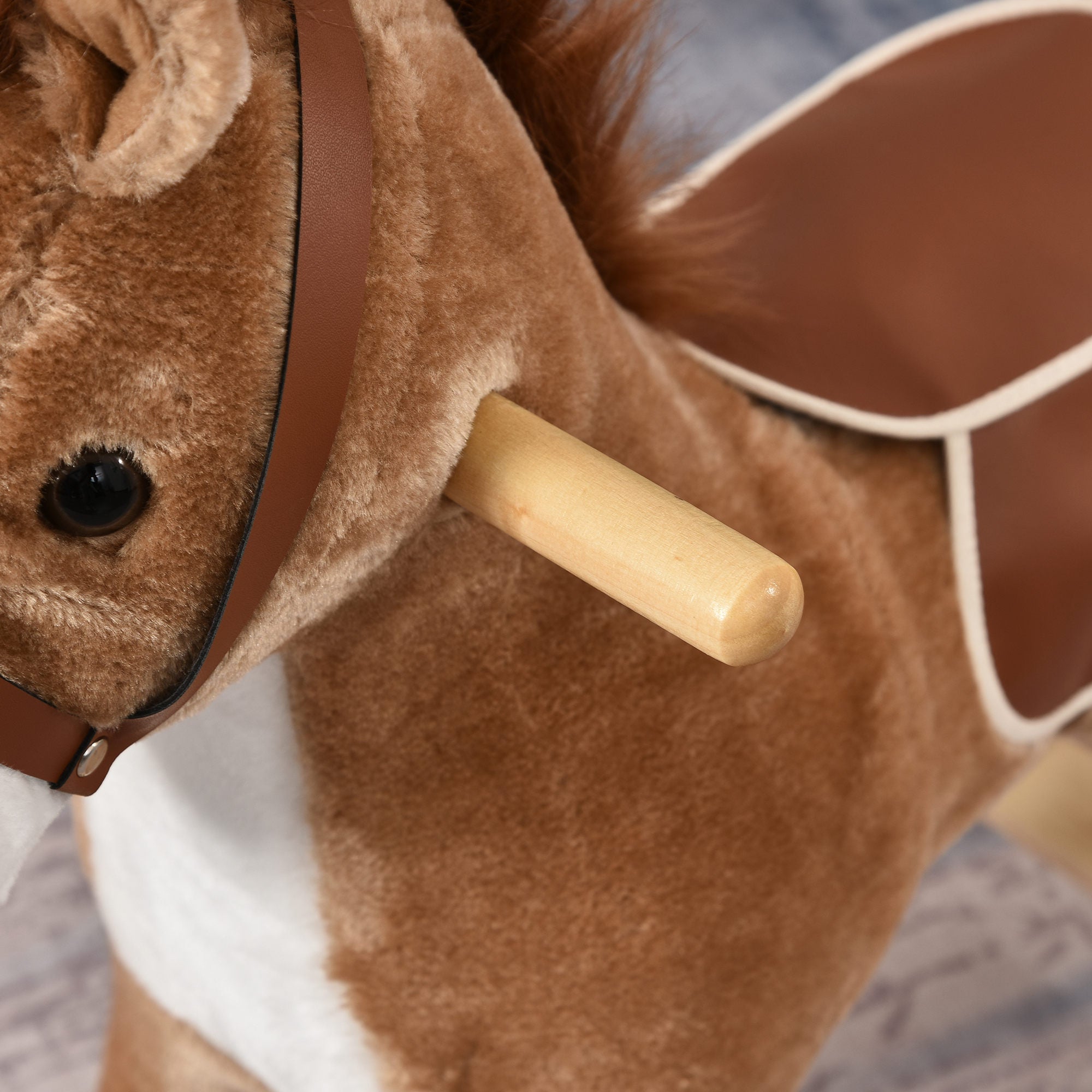 Rocking Horse Plush Animal on Wooden Rockers with Sounds, Wooden Base, Baby Rocking Chair for 36-72 Months, Brown Rocking Horses   at Gallery Canada