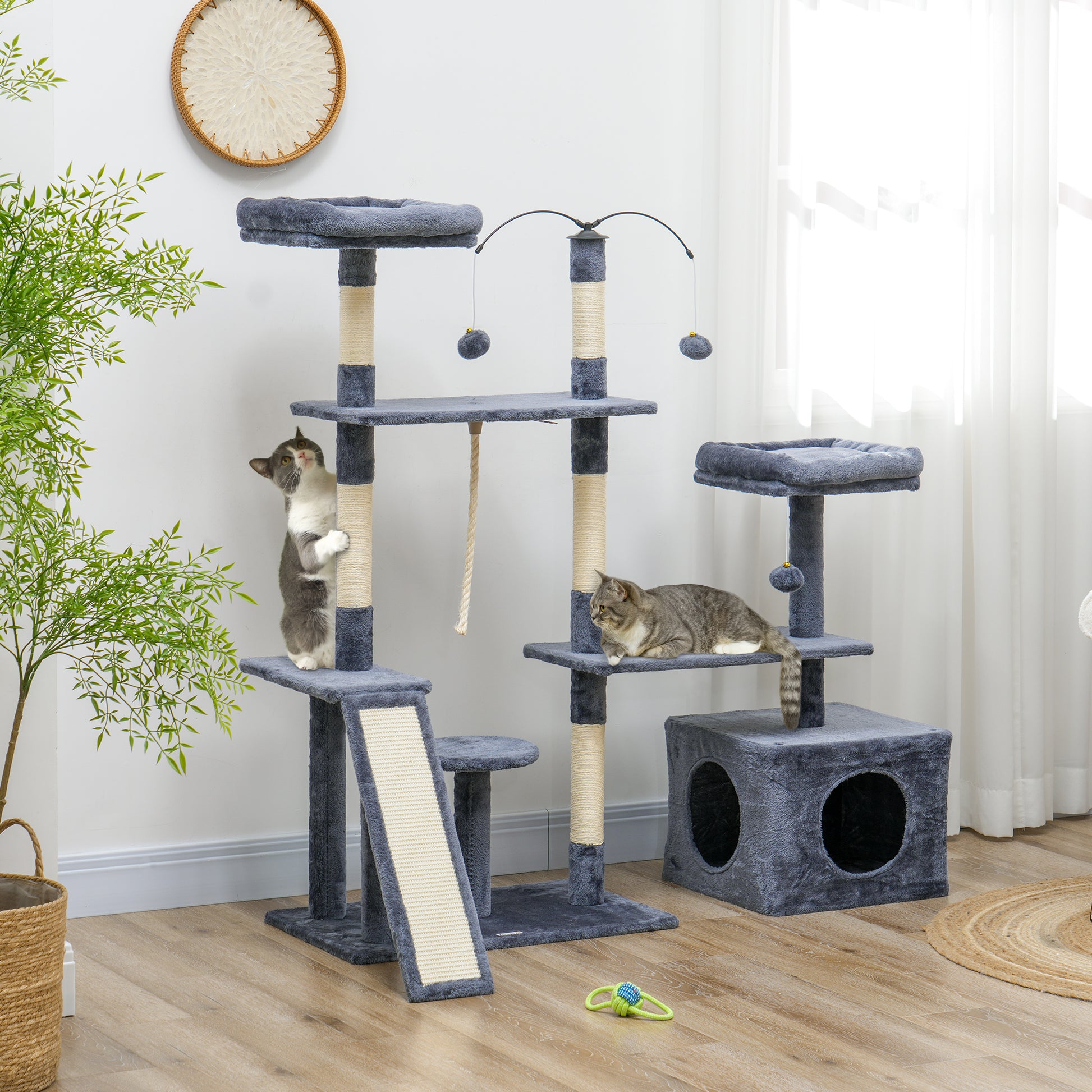 53" Cat Tree, Cat Tower with Scratching Posts, Cat Condo, Beds, Platforms, Toy Balls for Indoor Cats, Dark Grey Cat Towers   at Gallery Canada