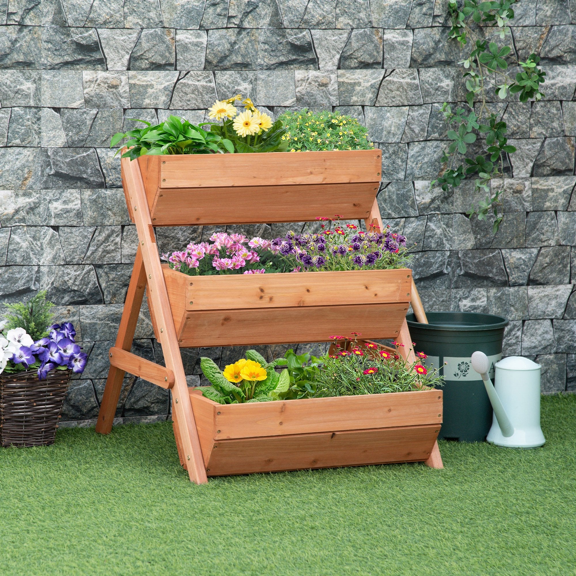 3 Tier Elevated Planter Box, Vertical Wooden Raised Garden Bed for Flowers, Vegetables, Herbs, 26