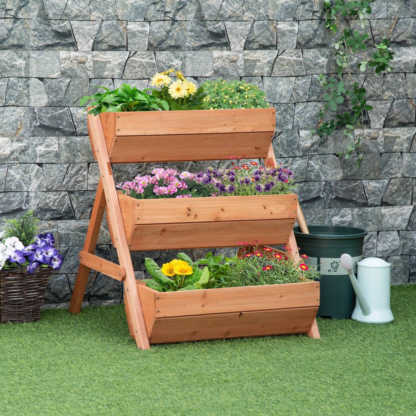 3 Tier Elevated Planter Box, Vertical Wooden Raised Garden Bed for Flowers, Vegetables, Herbs, 26" x 30" x 30", Brown Elevated Garden Beds   at Gallery Canada