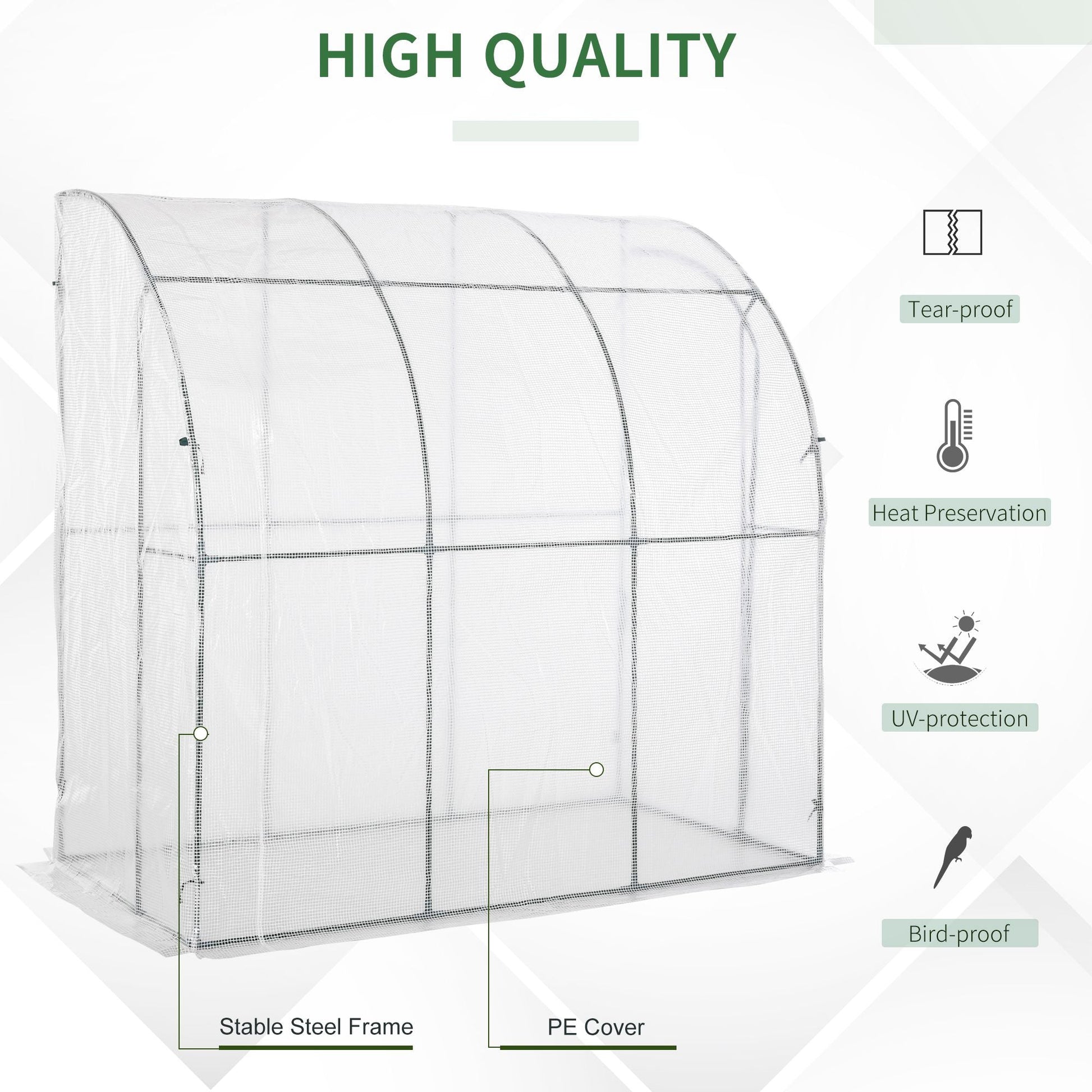 7' x 4' x 7' Outdoor Lean-to Walk-in Garden Greenhouse with Roll-Up Door Hot House for Plants Herbs Vegetables, White Walk In Greenhouses   at Gallery Canada