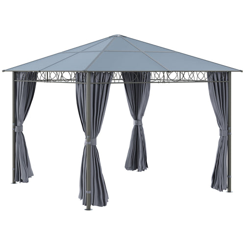 10' x 10' Polycarbonate Hardtop Gazebo Canopy, Outdoor Patio Gazebo with Aluminum Frame &; Curtains, Dark Grey