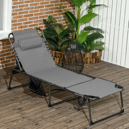 5-Level Reclining Folding Chaise Lounge with Reading Hole and Side Pocket, Grey Lounger Chairs Multi Colour  at Gallery Canada