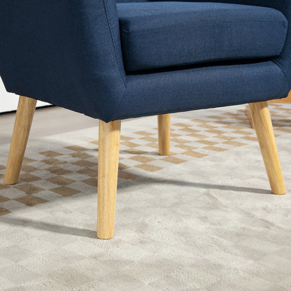 Linen Upholstery Armchair, Mid-Century Modern Accent Chair with Wood Frame and Thick Padding, Blue Accent Chairs   at Gallery Canada