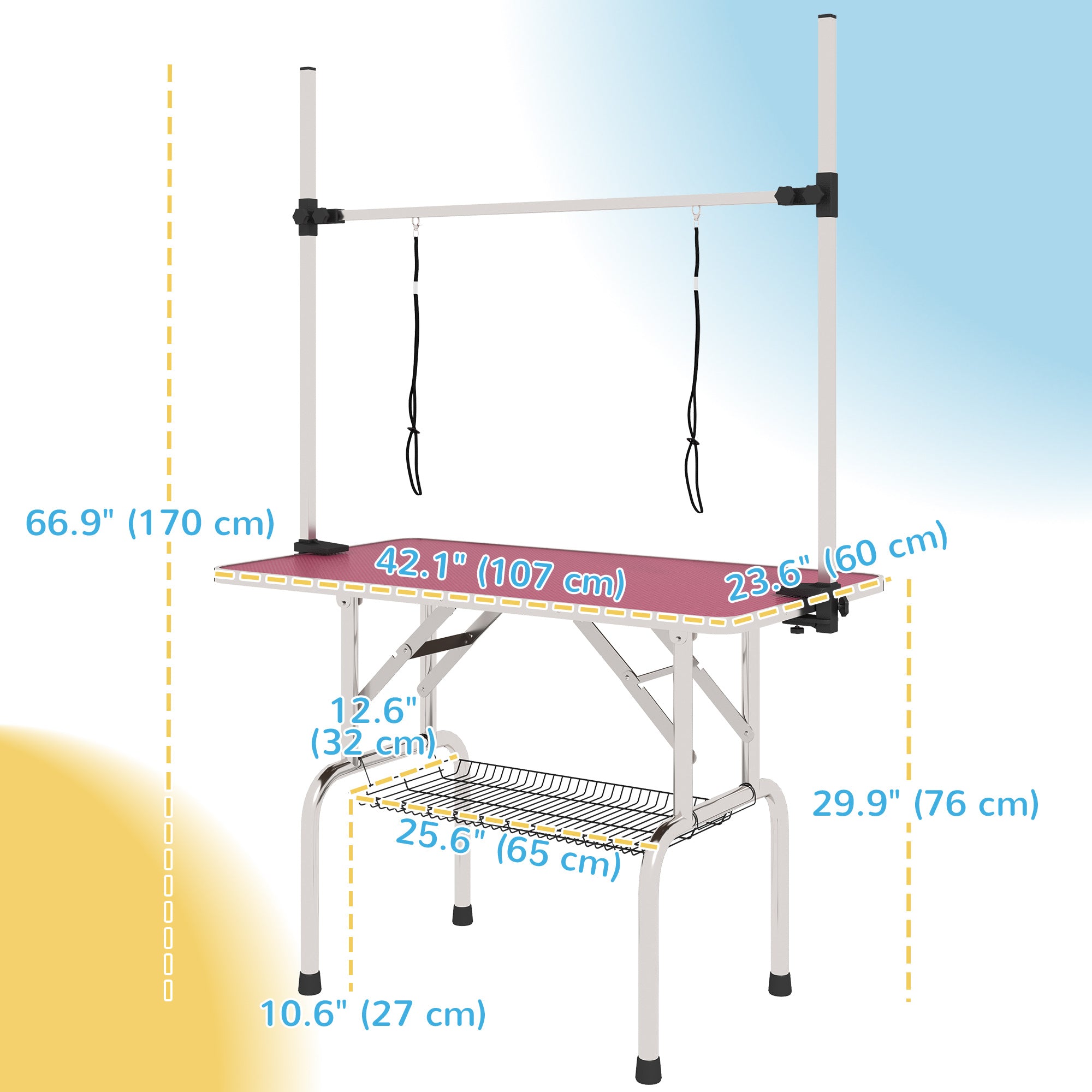 Adjustable Dog Grooming Table with 2 Safety Slings, Storage Basket, Pink Dog Grooming Tables   at Gallery Canada