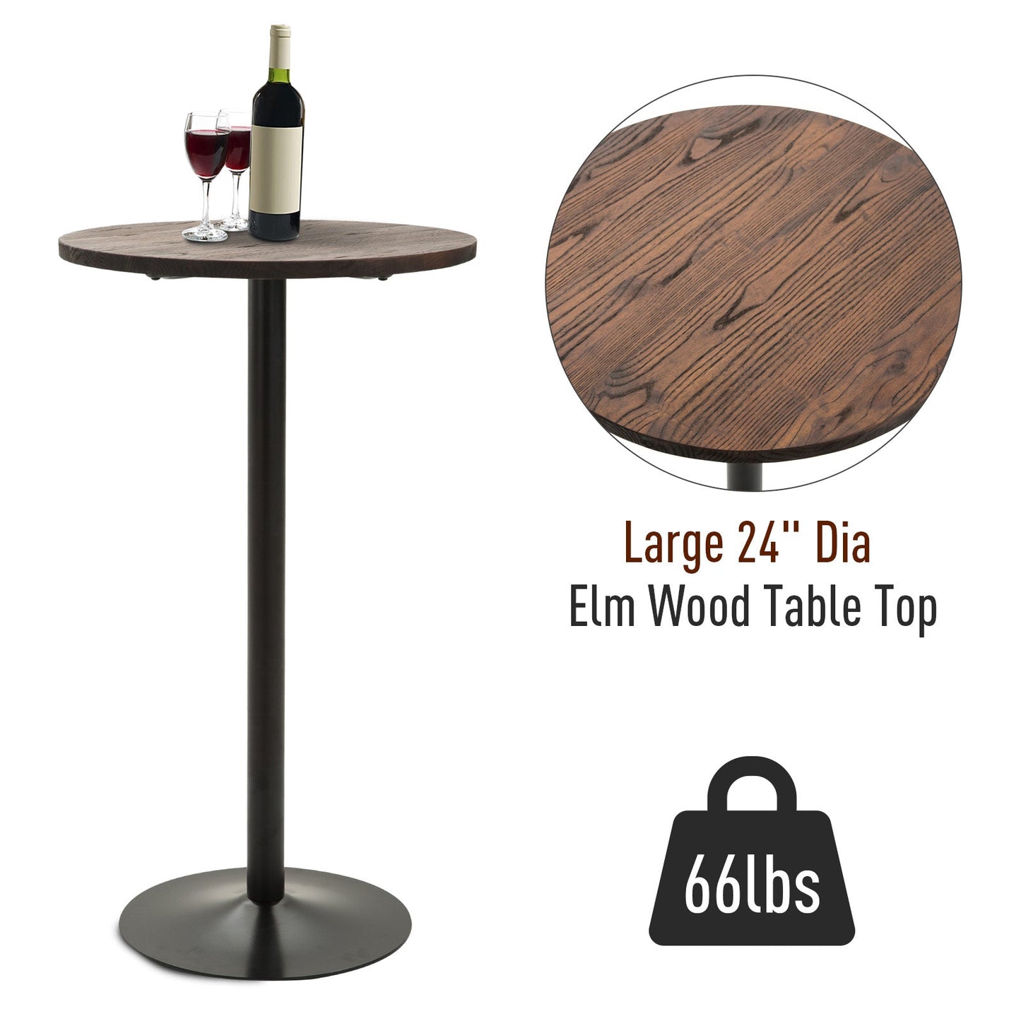 Round Bar Table 42 Inch Height, Industrial High Bistro Table with Metal Base and Elm Wood Top, Bar Height Table for Kitchen, Pub, Breakfast Area Bar Tables & Dining Tables   at Gallery Canada