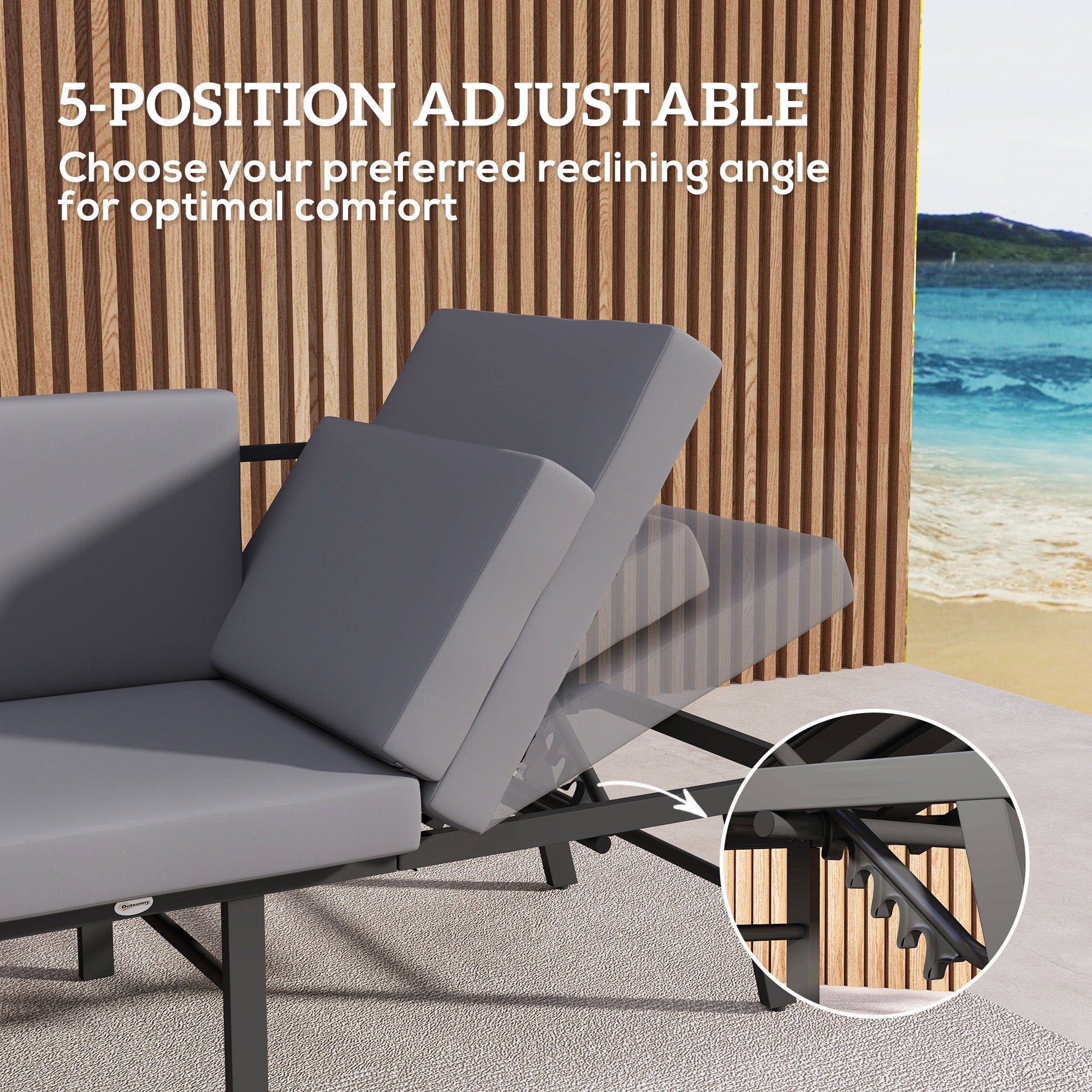 3-in-1 3-Seater Outdoor Sofa, Lounge Chair with 5-Position Adjustable Back, Patio Loveseat with Folding Table, Grey Patio Chairs at Gallery Canada