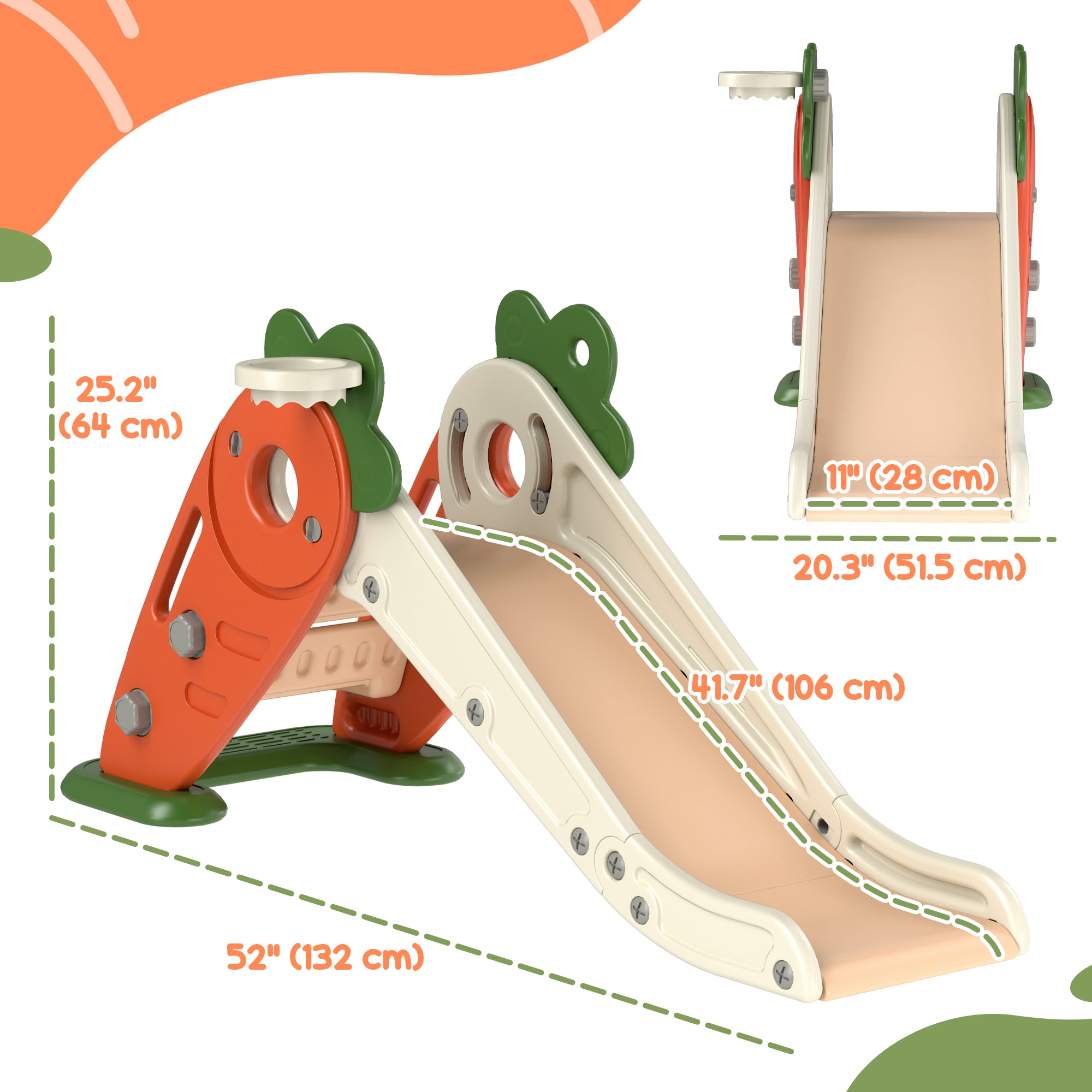 3 in 1 Foldable Toddler Slide with Basketball Hoop, Climber, for 1-3 Years Old, Orange Gym Sets & Swings at Gallery Canada