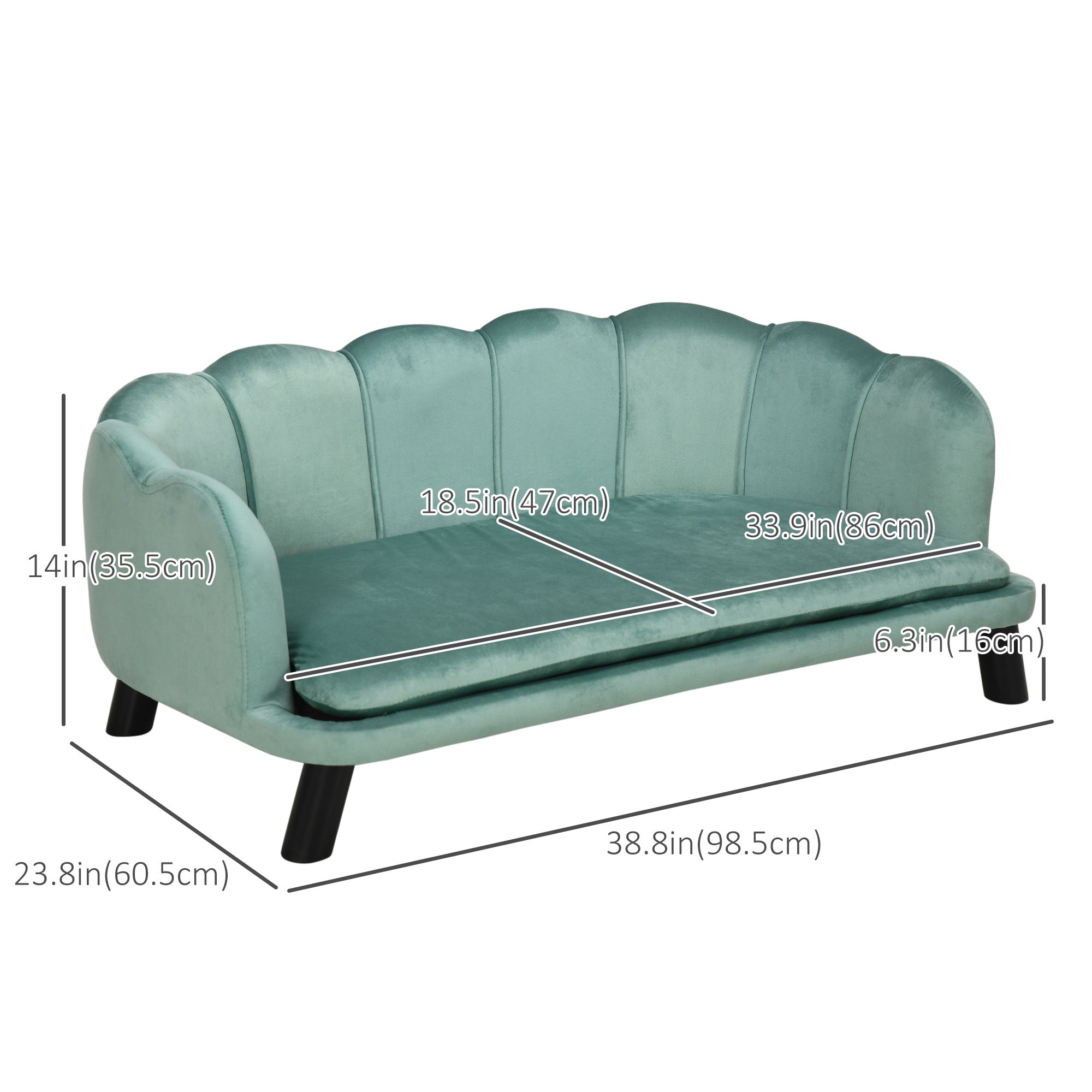 Dog Sofa with Removable Cushion Wood Legs for Medium and Large Dogs, Green Dog Sofas at Gallery Canada