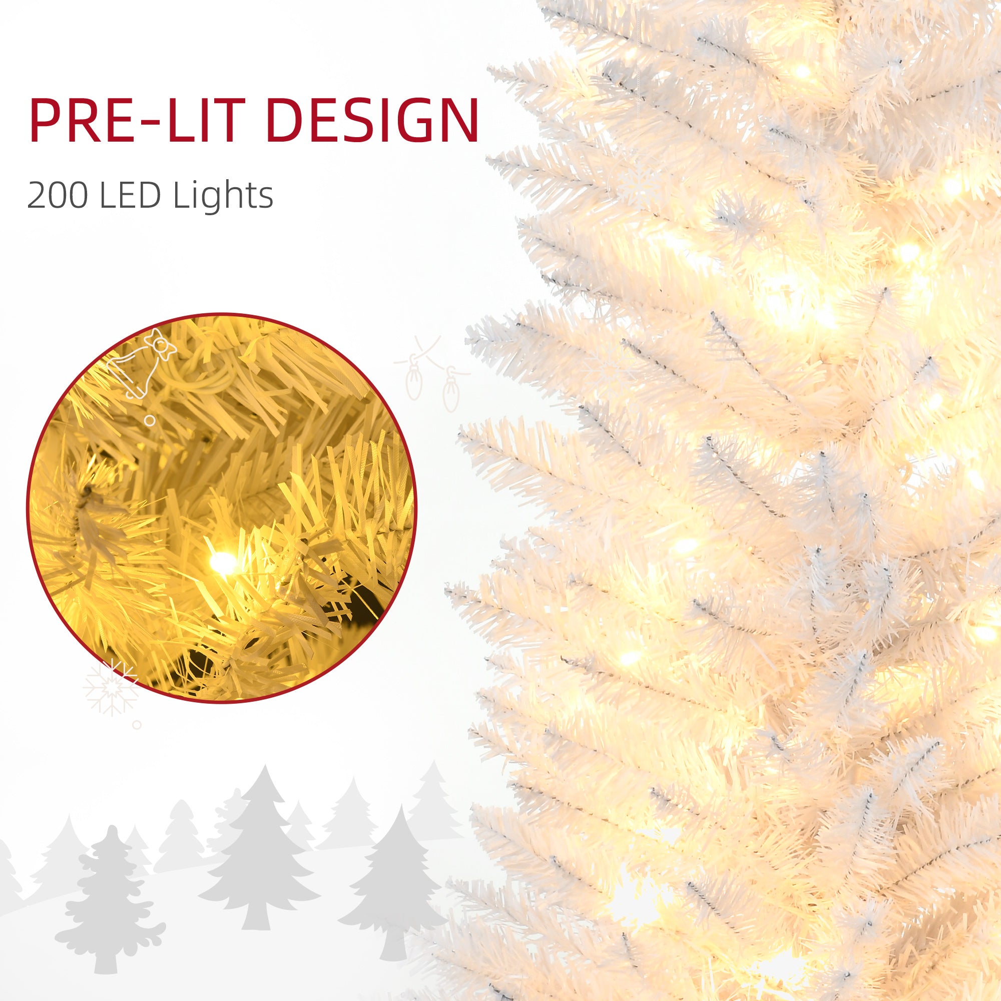 7' Pre Lit Artificial Pencil Christmas Trees, Xmas Tree with Realistic Branches and Warm White LED Lights, White Pencil Christmas Trees at Gallery Canada
