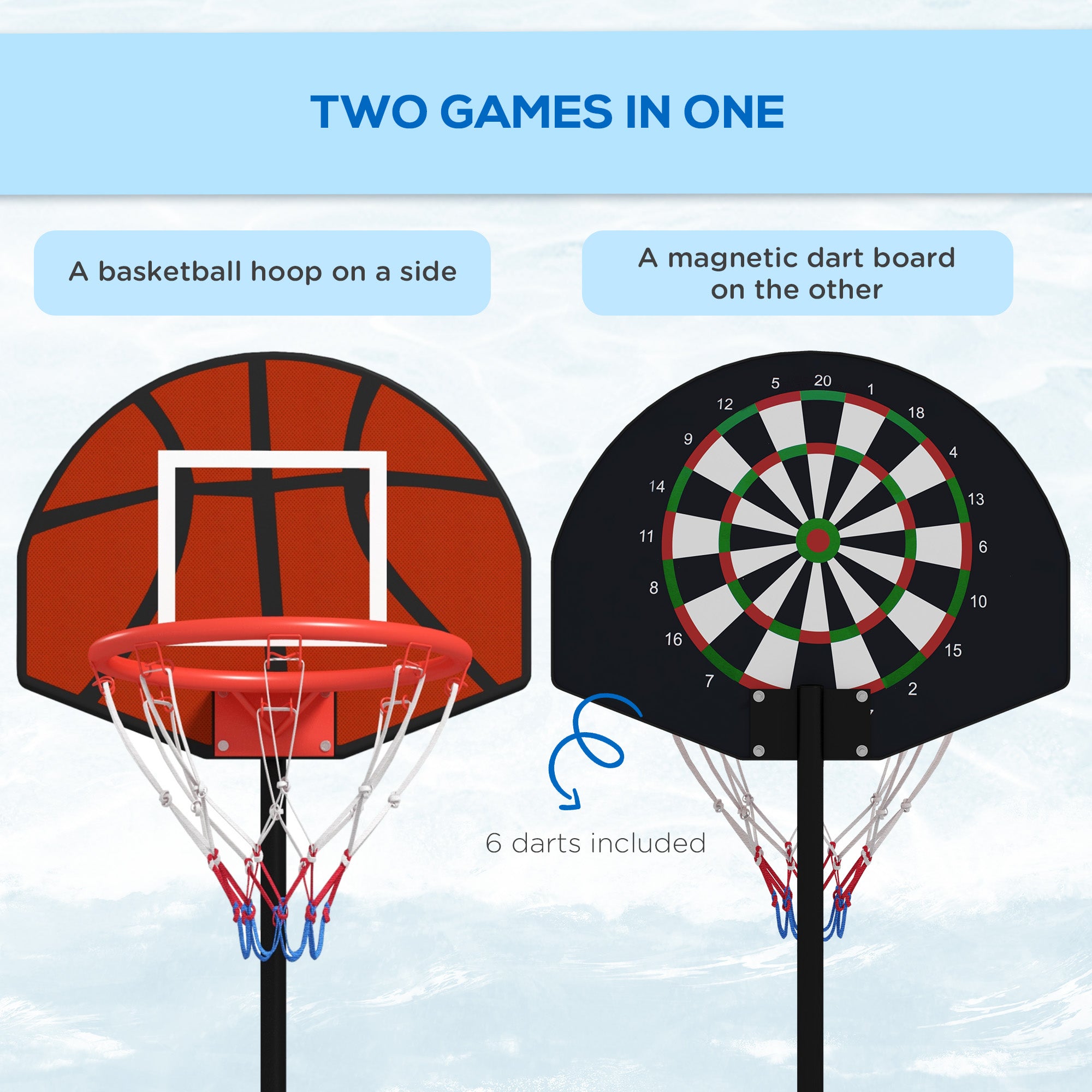 3-5ft Basketball Hoop and Stand with Magenic Dartboard and Darts, 15