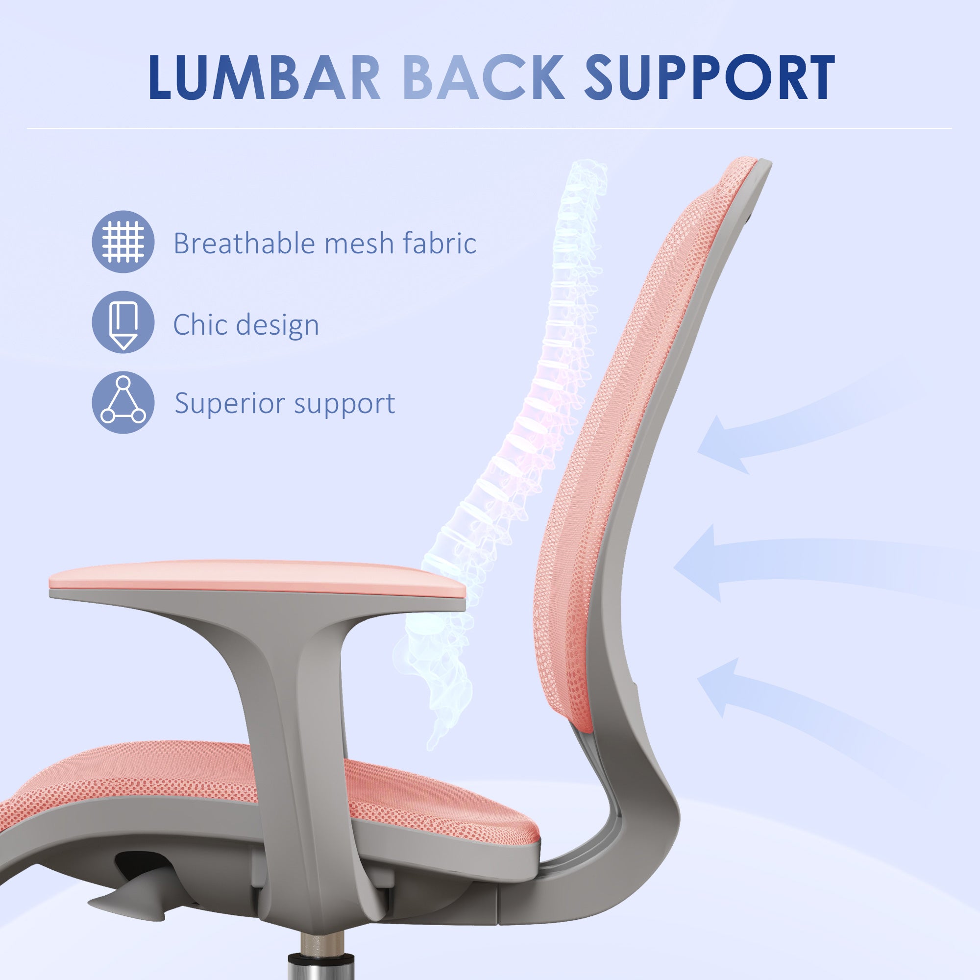 Office Chair, Small Computer Desk Chair with Mesh Back, Swivel Security Castors, Arm, Pink Task Chairs at Gallery Canada