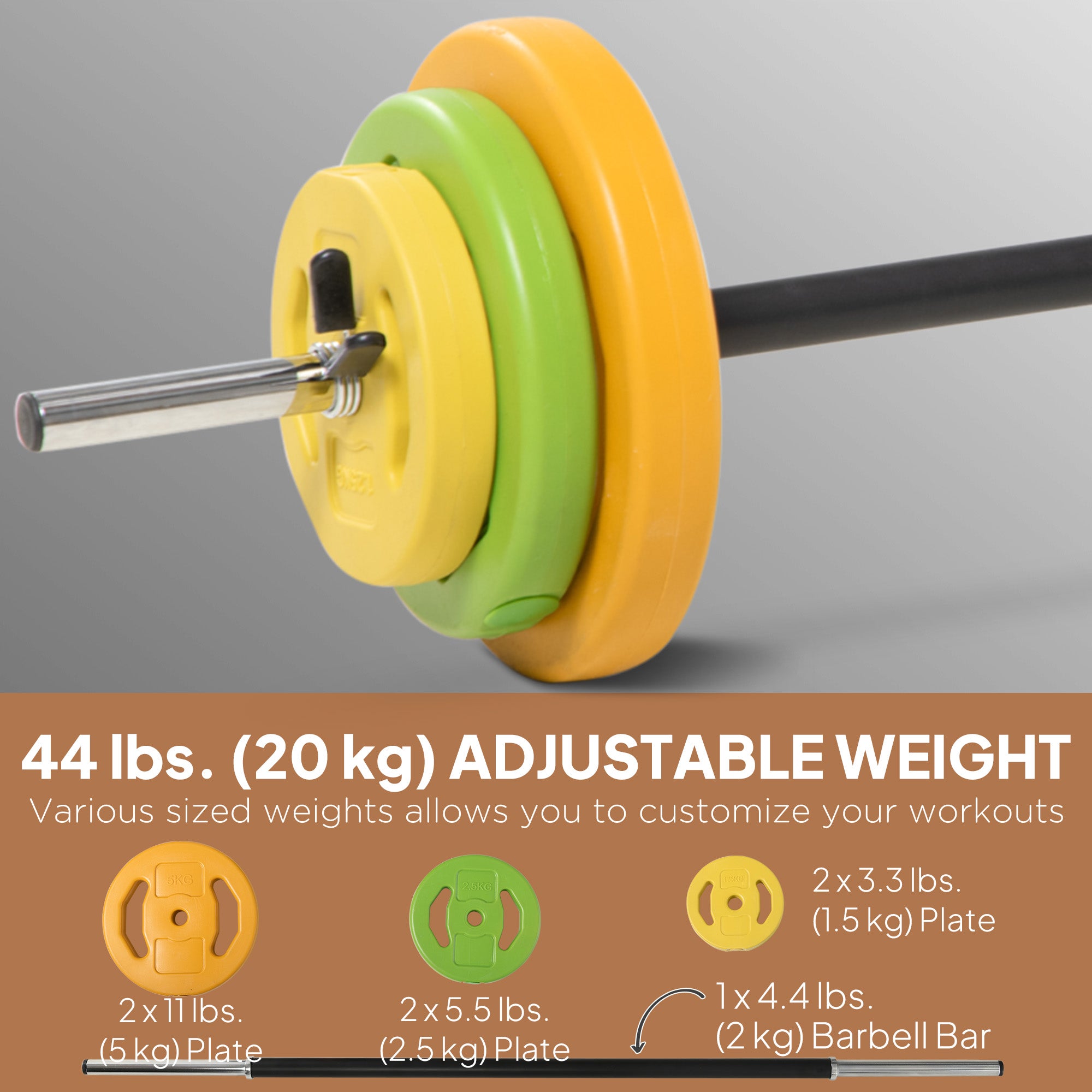 44lbs Adjustable Barbell Weight Set with Non-slip Handle for Home Gym Dumbbells & Barbells at Gallery Canada