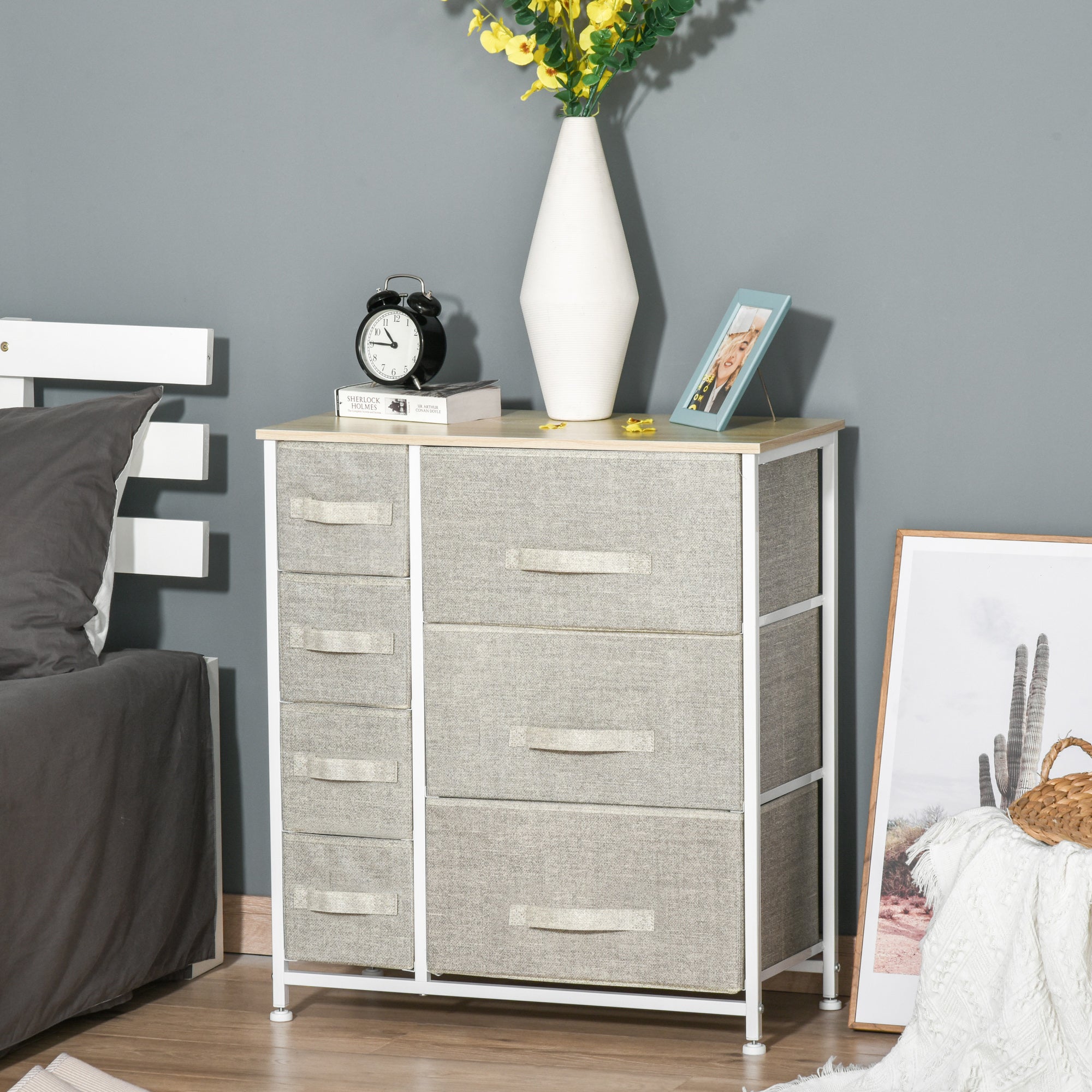 7-Bin Dresser Storage Tower Cabinet Organizer Unit, Easy Pull Fabric Bins with Metal Frame for Living Room, Grey Storage Cabinets   at Gallery Canada