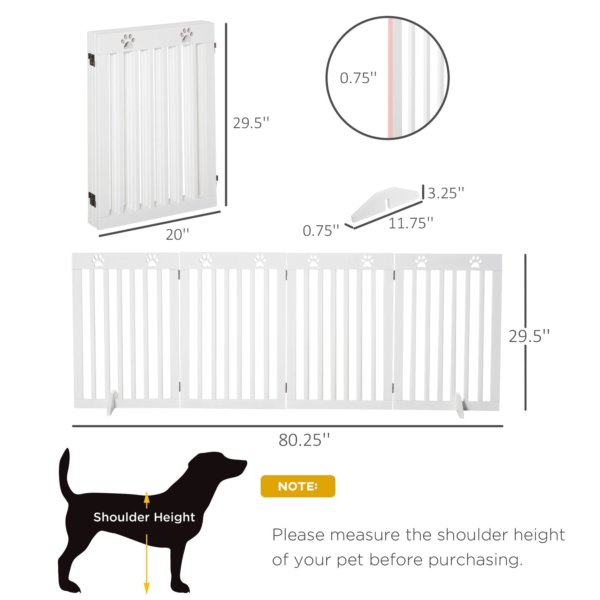 80" Extra Wide Freestanding Pet Gate Dog Barrier Folding Safety Fence with 4 Panel Support Feet for Doorway Stairs White Houses, Kennels & Pens White  at Gallery Canada