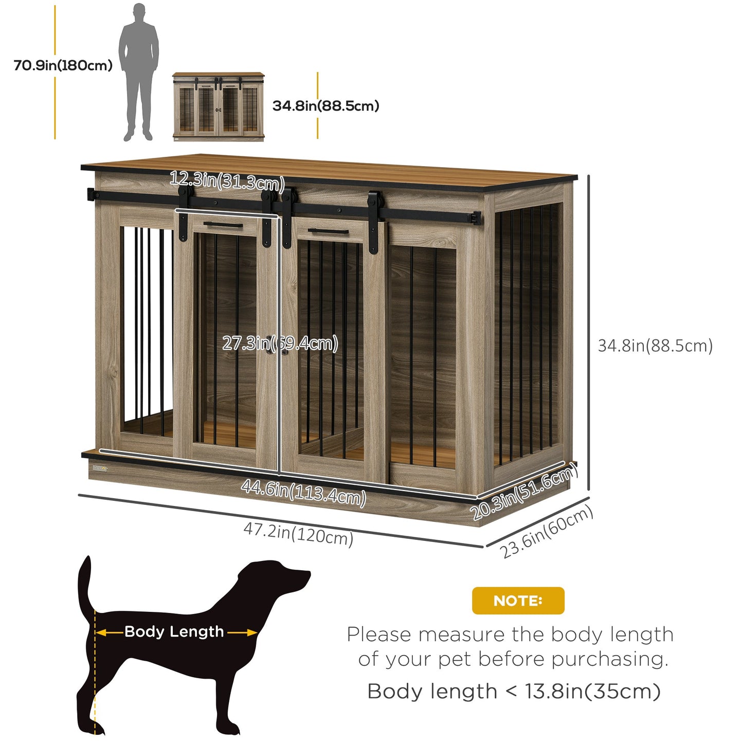 Wooden Dog Crate Furniture with Divider, TV Stand, 2 Rooms, Sliding Doors, Oak Houses, Kennels & Pens   at Gallery Canada