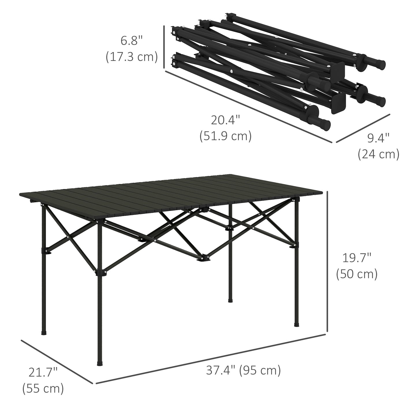 Folding Camping Table with Roll up Top and Carry Bag, Portable Picnic Table for Camping, Picnic, Hiking, Black Picnic Tables & Camping Chairs   at Gallery Canada