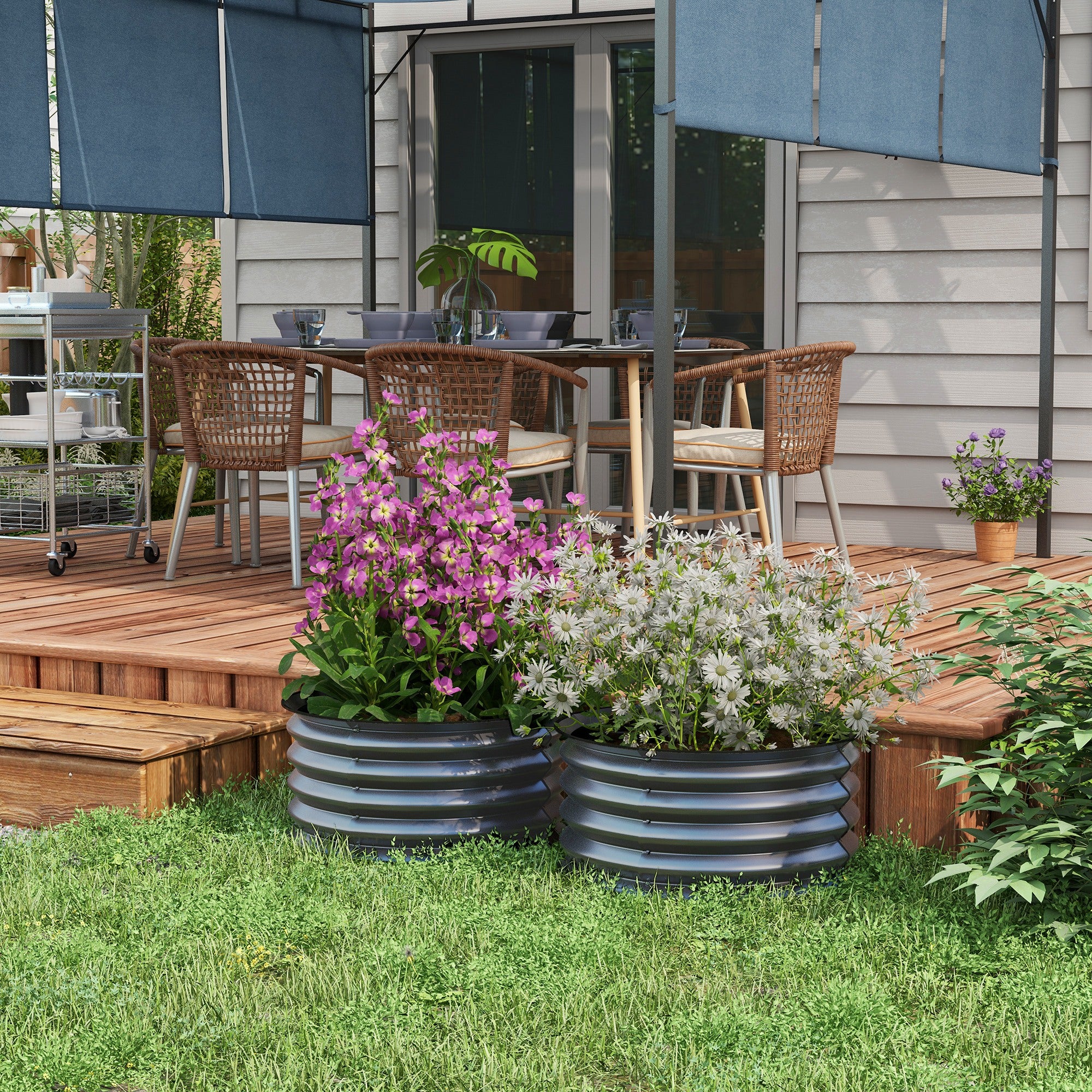 Set of 2 Raised Garden Bed, Metal Planter Box with Safety Edging, Easy-to-assemble Stock Tank, Dark Grey Raised Garden Beds at Gallery Canada