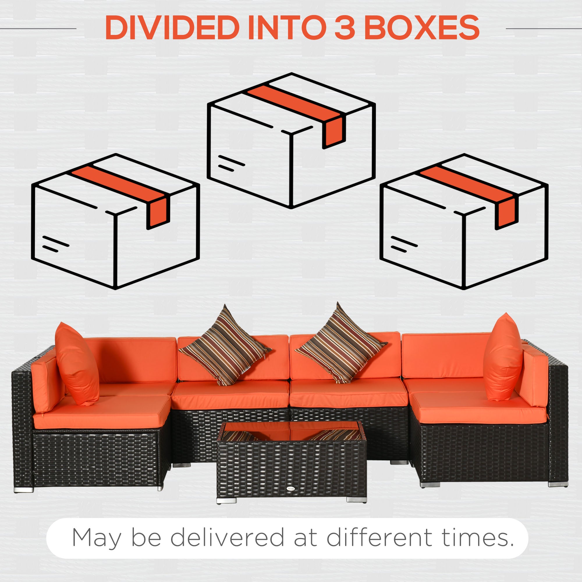 7pcs Garden Wicker Sectional Set w/ Tea Table Patio Rattan Lounge Sofa with Cushion for Outdoor Deck Orange Patio Furniture Sets at Gallery Canada