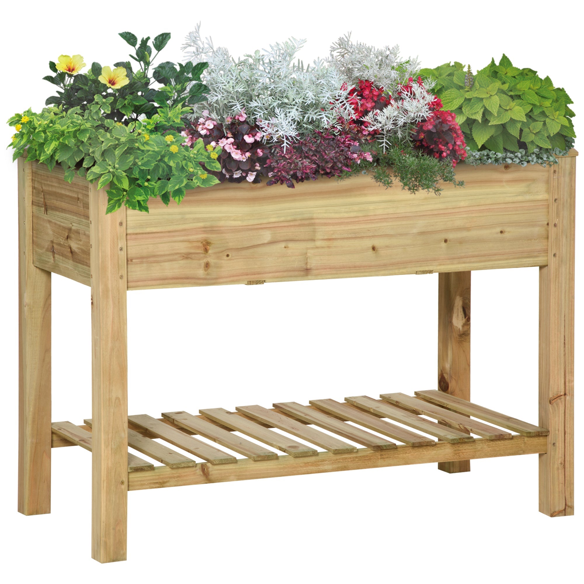 Elevated Wooden Planter Box with Legs and Storage Shelf, 45