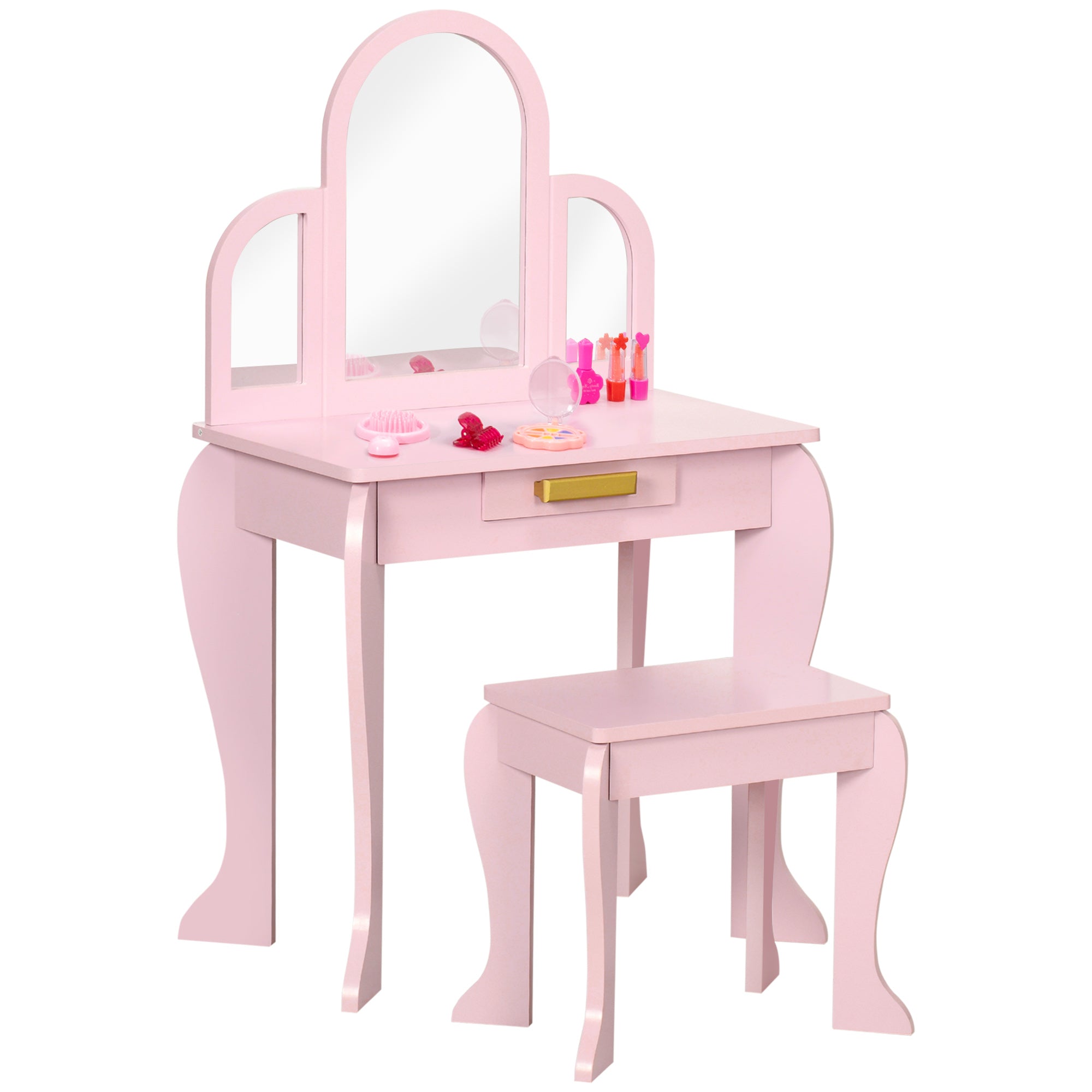 Kids Dressing Table and Chair Set, Girls Dressing Set, Makeup Desk with Drawer for 3-6 Years Old Kids, Pink Kids Bedroom Furniture Pink at Gallery Canada