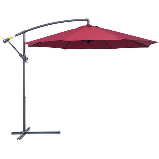 Φ10' Deluxe Patio Umbrella Outdoor Market Parasol Banana Hanging Offset Sunshade Crank Cross Base Wine Red - Gallery Canada