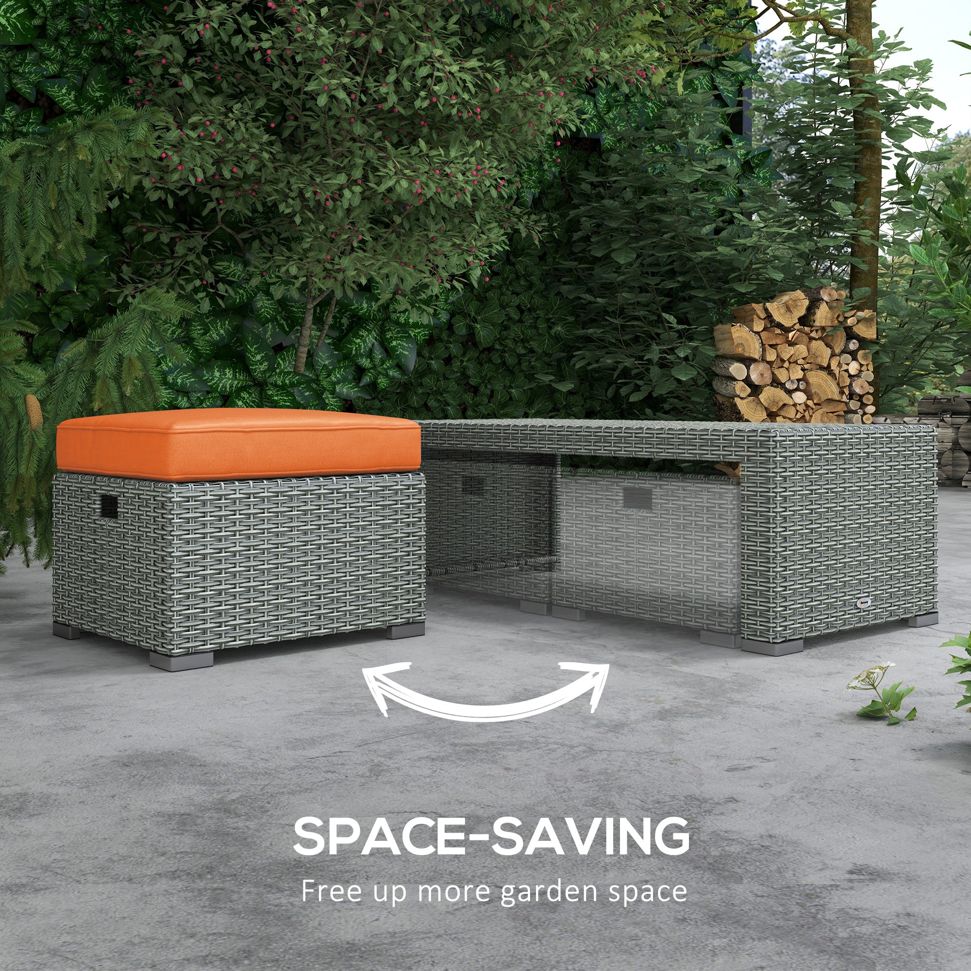 Patio Furniture with Cushions, 6 Pieces PE Wicker Patio Sectional Furniture Conversation Set w/ a Three-Seat Sofa, 2 Recliner Chairs, 2 Footstools &; Table, Orange Patio Furniture Sets at Gallery Canada