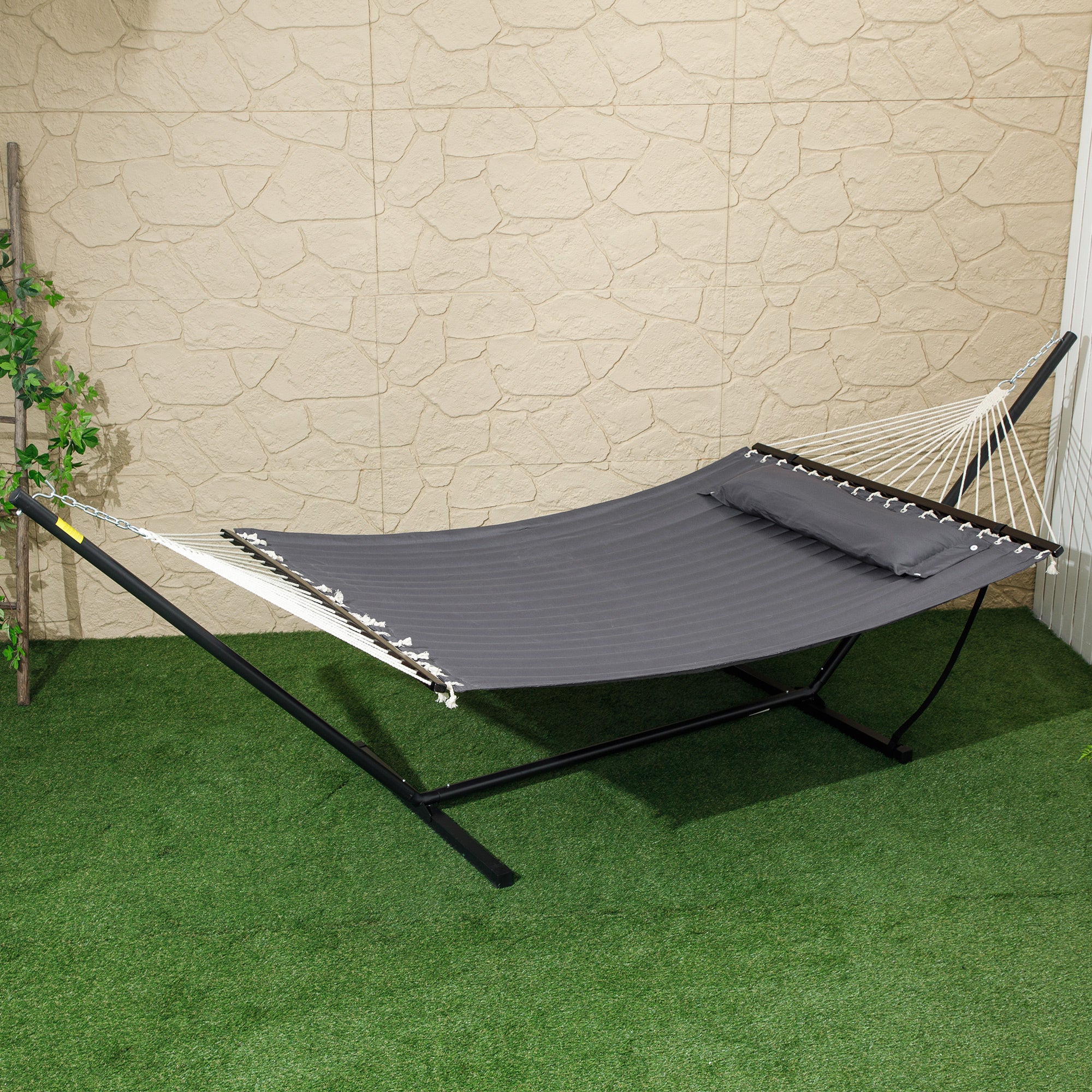 2 Person Hammock Quilted Double Hammock with Stand Pillow Spreader Bars for Outdoor Camping Beach, Dark Grey Camping Hammocks at Gallery Canada
