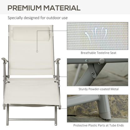 Outdoor Folding Chaise Lounge Chair Recliner with Portable Design, Adjustable Backrest, Cushion and Headrest, Cream White Lounger Chairs   at Gallery Canada