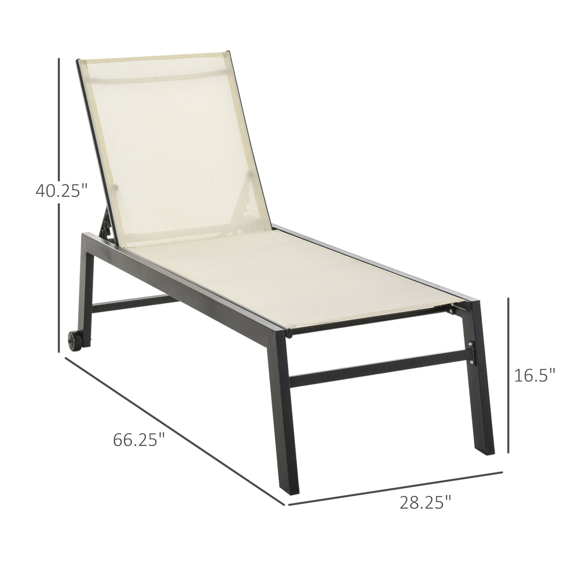 Outdoor Lounge Chair, Patio Lounger with 5-Position Reclining Backrest and 2 Wheels for Poolside, Beach, Lawn, Cream White Lounger Chairs   at Gallery Canada