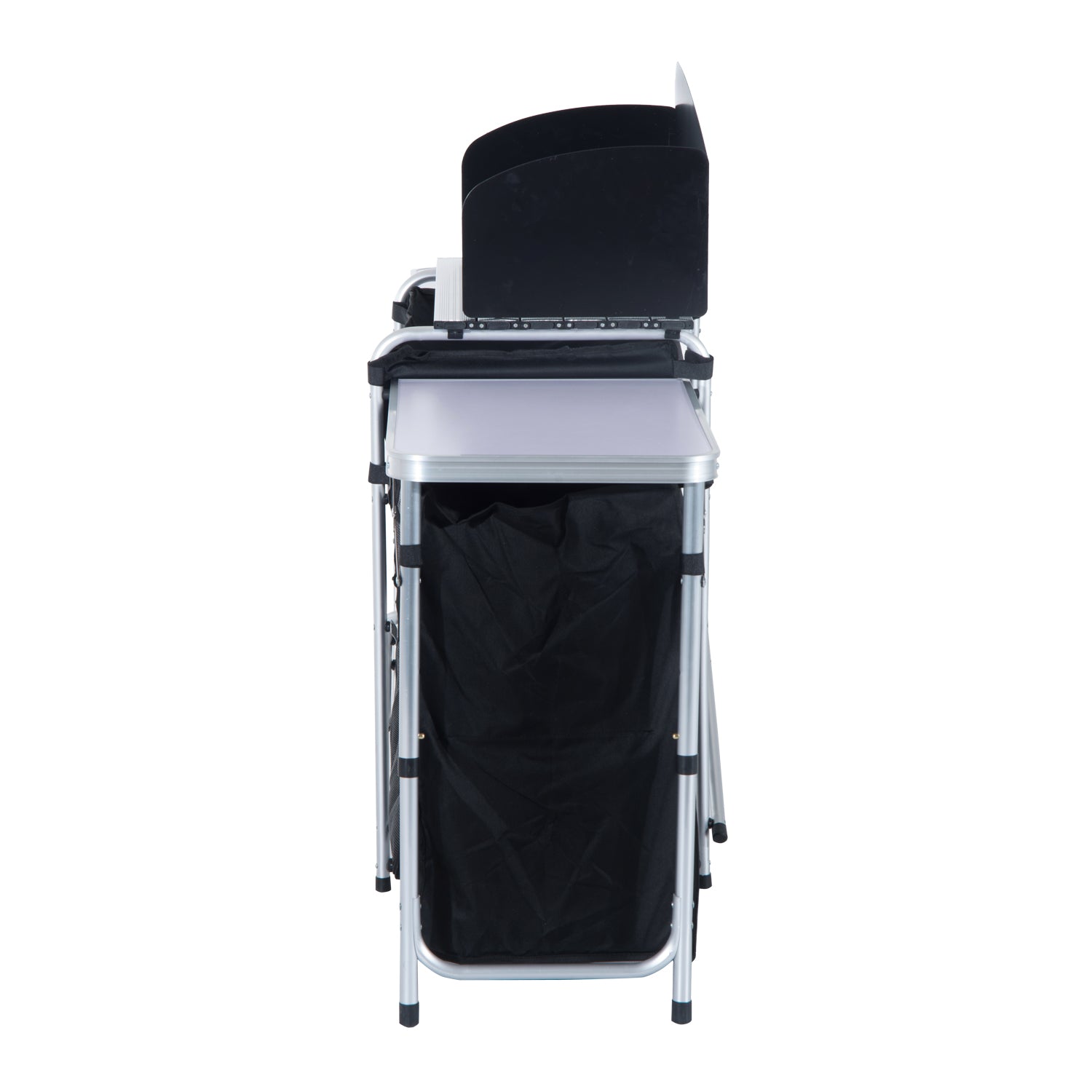 Folding Camping Kitchen Table with Carrying Bag, Windscreen and 3 Enclosed Cupboards, Aluminum Cook Station, Black Picnic Tables & Camping Chairs at Gallery Canada