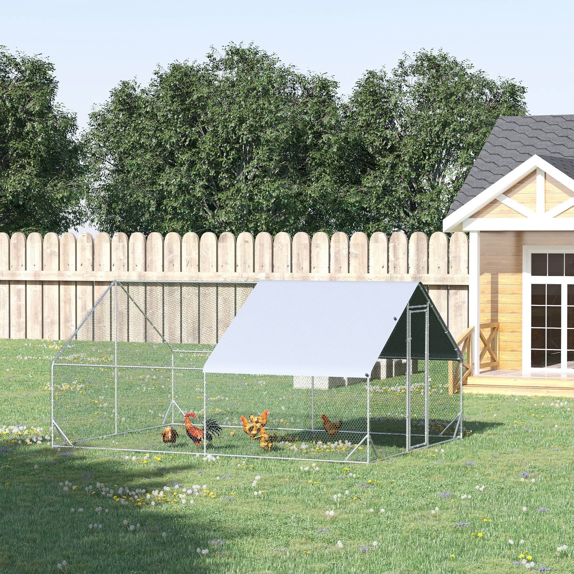 9.8' x 13.1' x 6.6' Chicken Coop Cage, Outdoor Hen House w/Cover &; Lockable Door Chicken Coops   at Gallery Canada