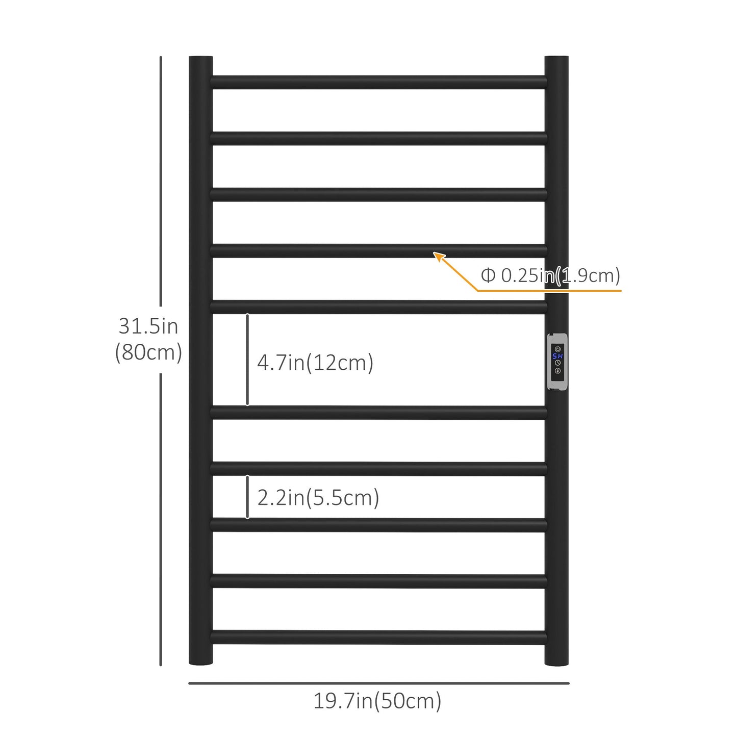 Wall Mounted Heated Towel Rack 10-Bar Electric Towel Warmer with Timer Adjustable Temperature Plug-in Bath Accessories   at Gallery Canada