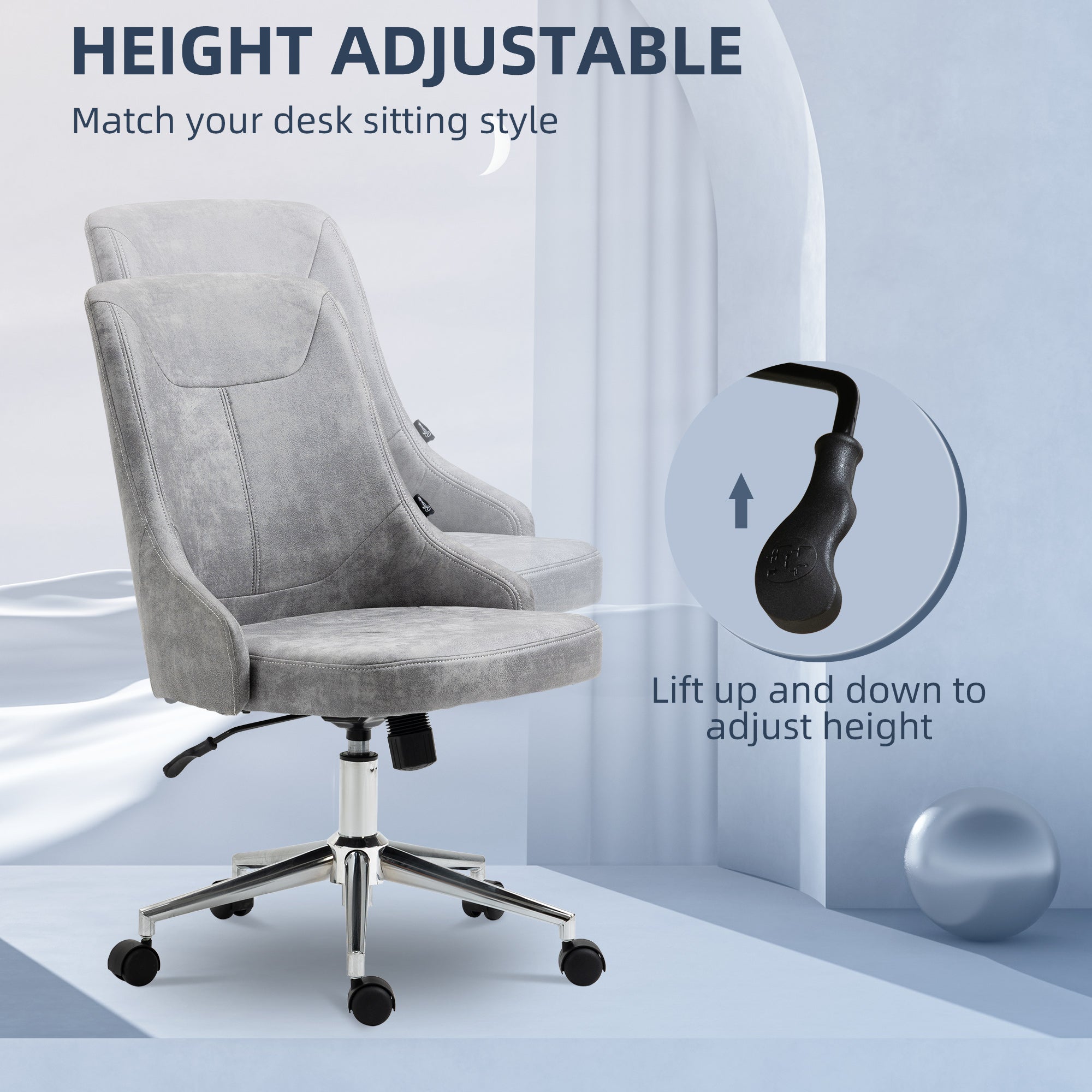 Mid-Back Home Office Chair, Height Adjustable Task Chair with 360 Degree Swivel, Light Grey Task Chairs   at Gallery Canada