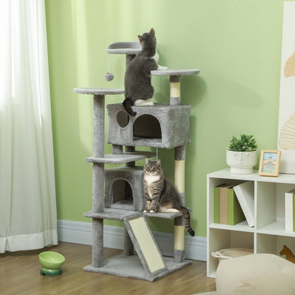 54" Cat Tree, Multi-Level Cat Tower with Scratching Posts, Cat Condos, Bed, Platforms, Ramp, Toy Ball, Light Grey Cat Towers Multi Colour  at Gallery Canada